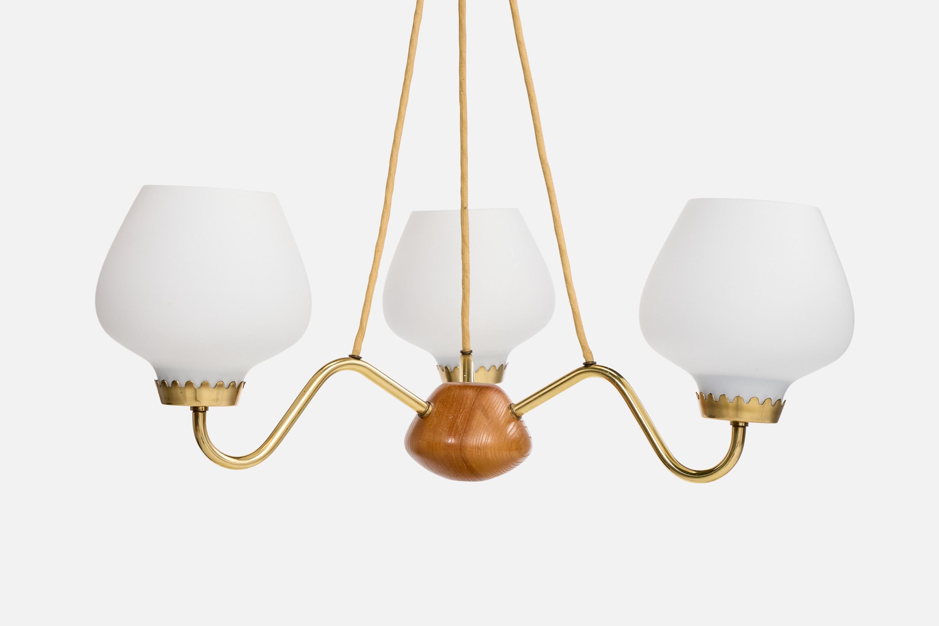 ASEA, lustre, laiton, verre, Oak, Suède, années 1950 Bon état - En vente à High Point, NC