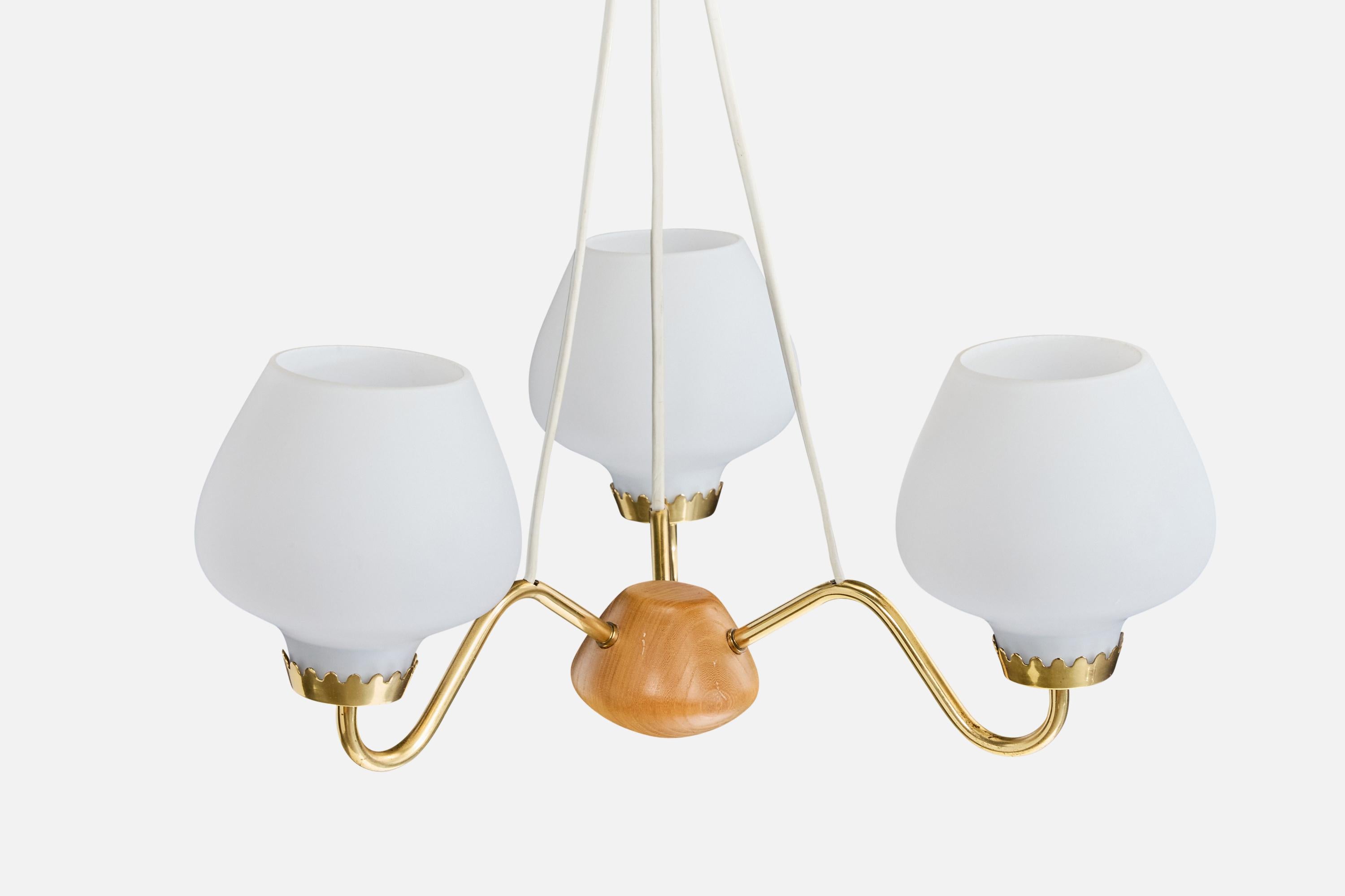 ASEA, lustre, laiton, verre, Oak, Suède, années 1950 Bon état - En vente à High Point, NC