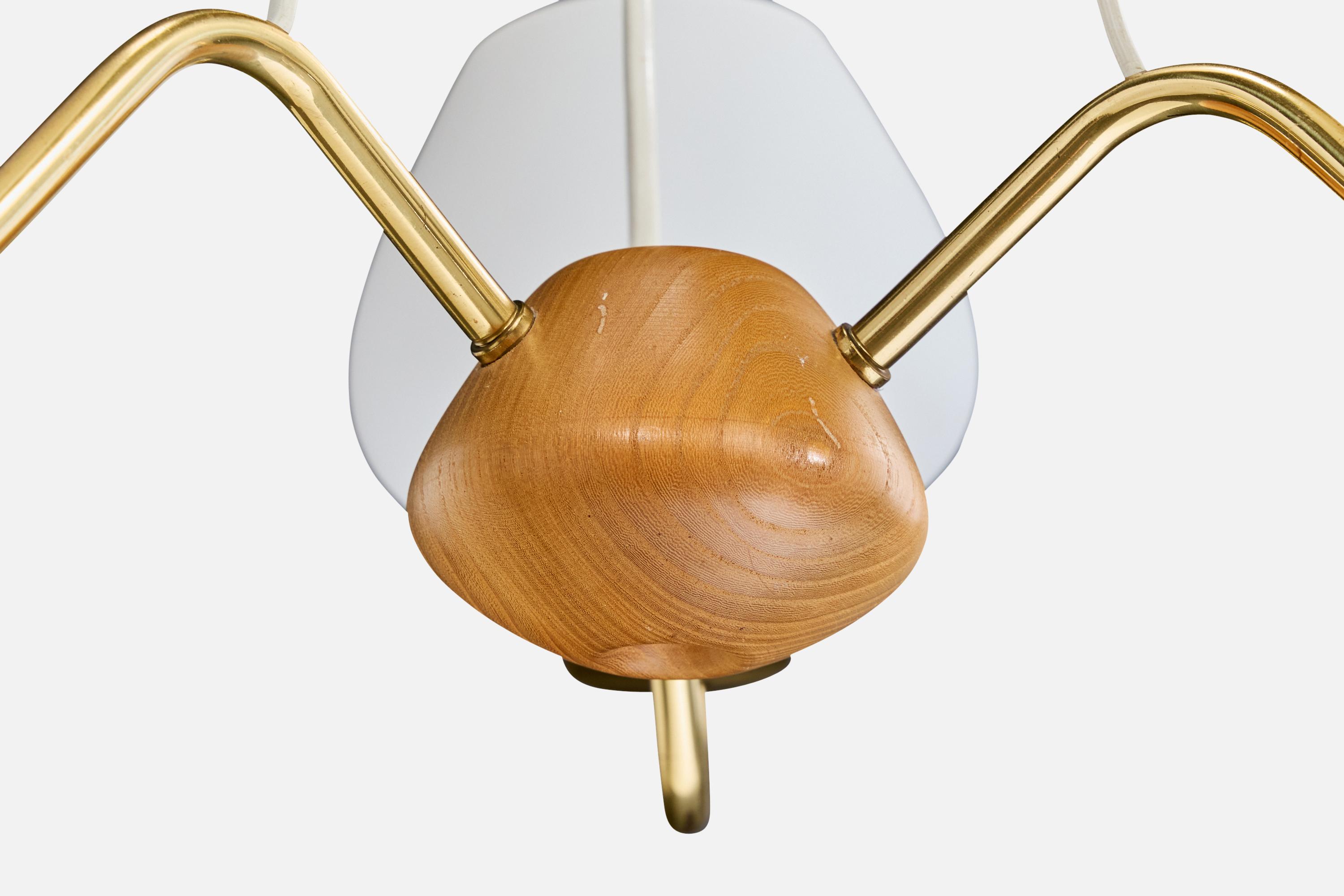 Laiton ASEA, lustre, laiton, verre, Oak, Suède, années 1950 en vente