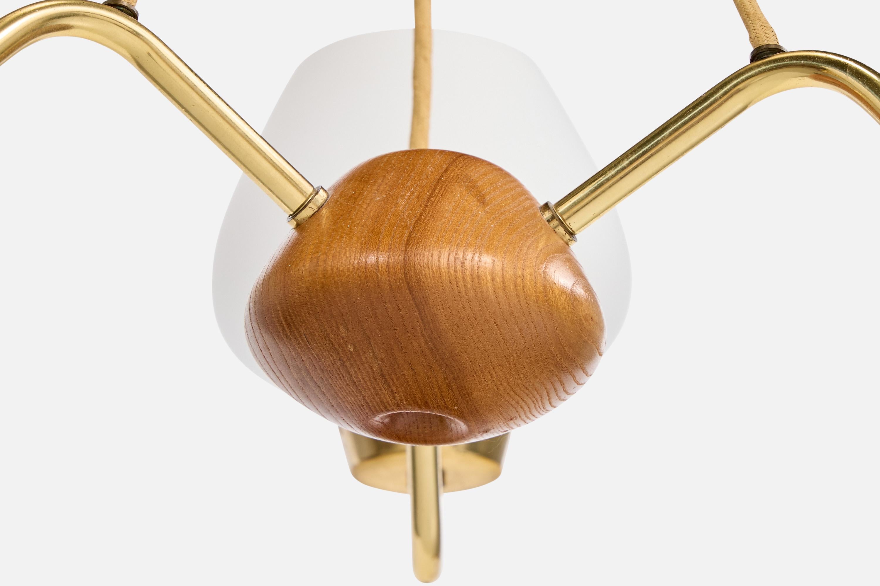 ASEA, lustre, laiton, verre, Oak, Suède, années 1950 en vente 1