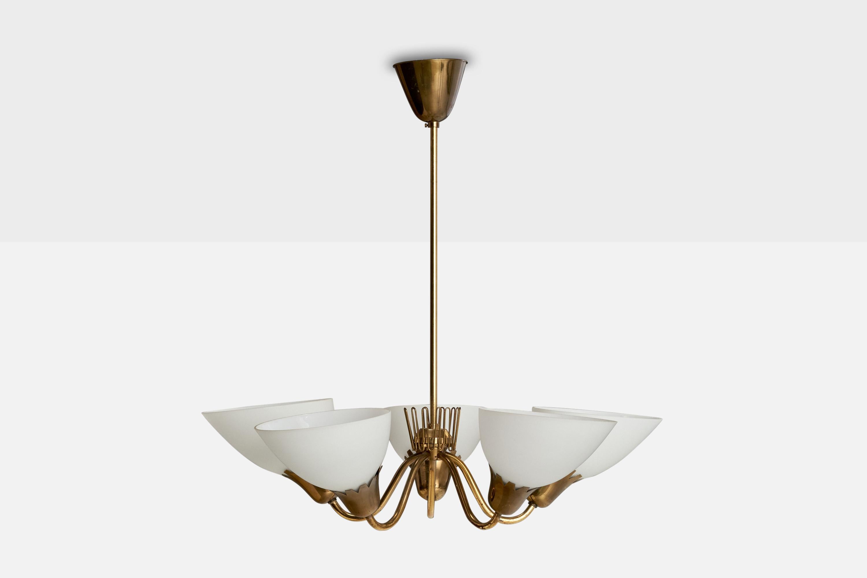 Scandinavian Modern ASEA, Chandelier, Brass, Glass, Sweden, 1940s
