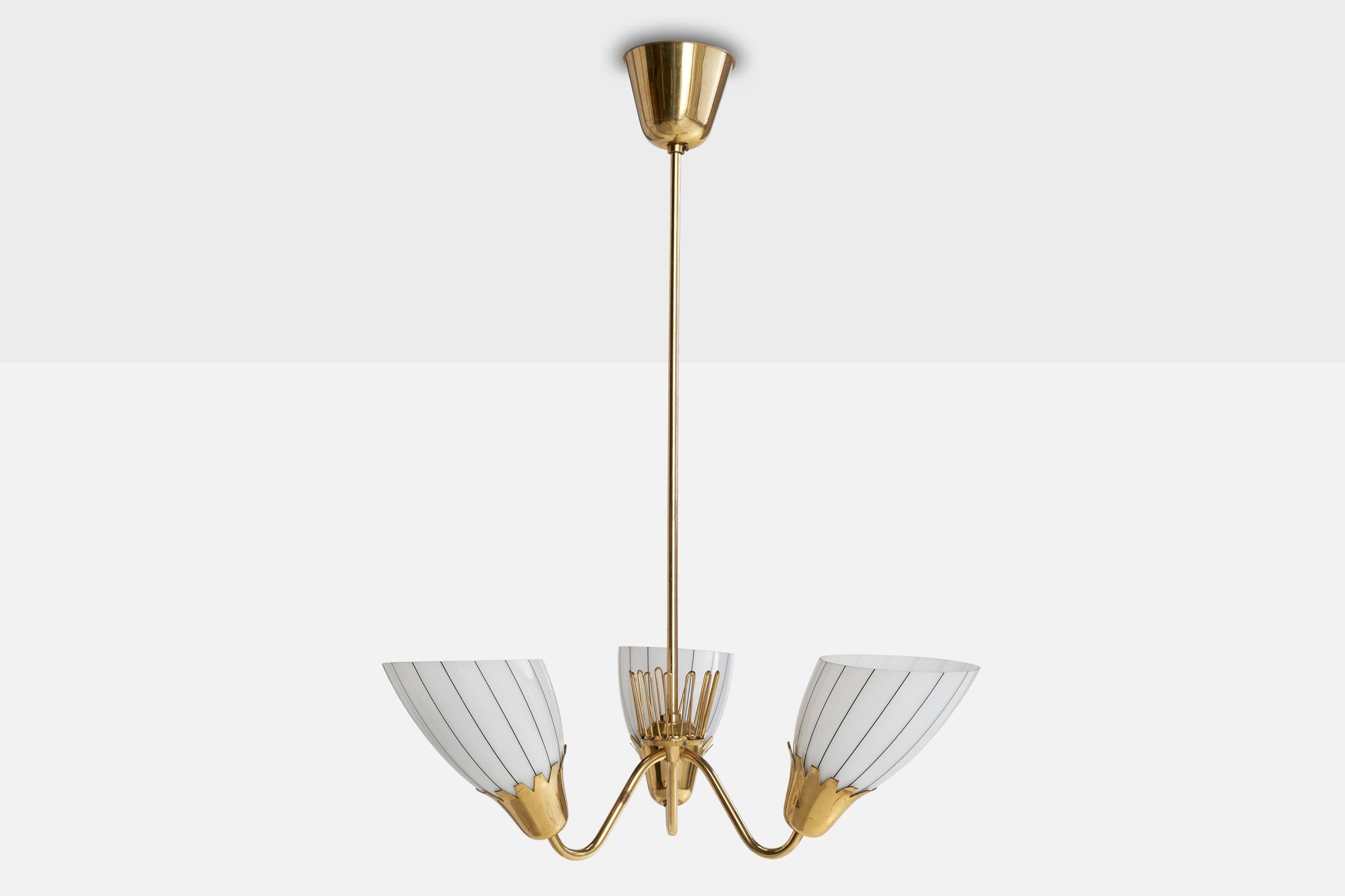Scandinavian Modern ASEA, Chandelier, Brass, Glass, Sweden, 1940s For Sale