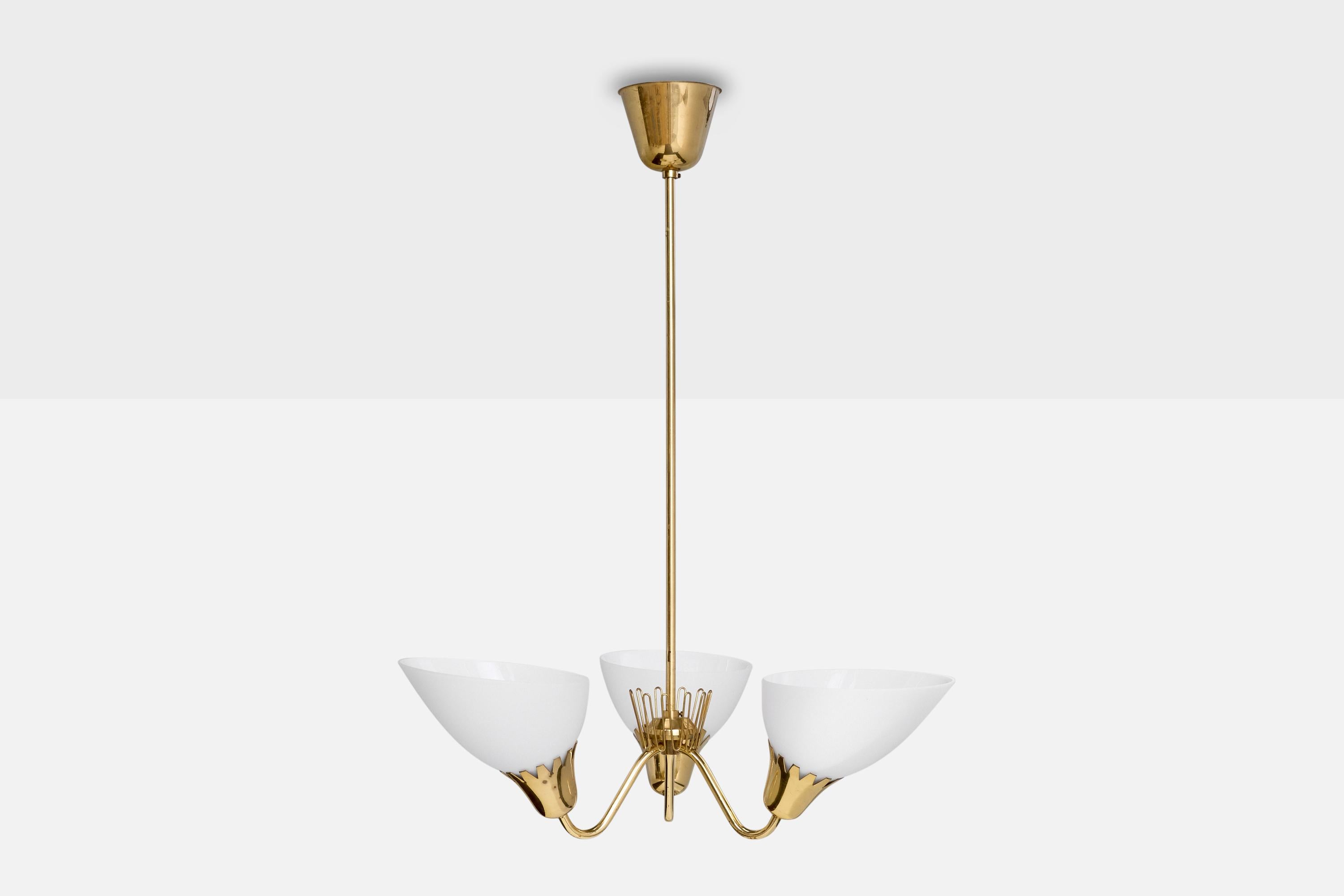 Scandinavo moderno ASEA, Lampadario, Ottone, Vetro, Svezia, anni '1940 in vendita