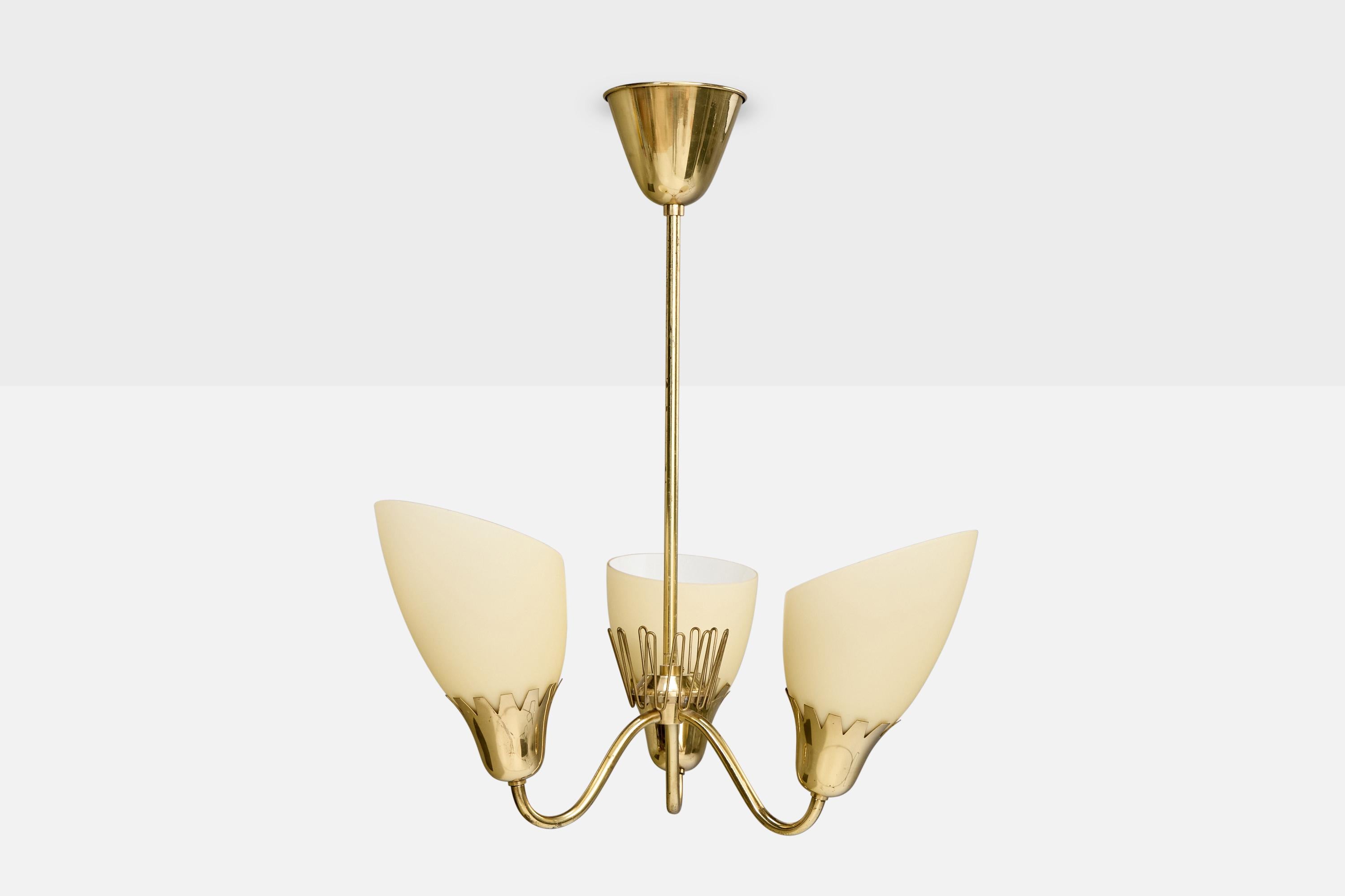 Scandinave moderne ASEA, lustre, laiton, verre, Suède, années 1940 en vente