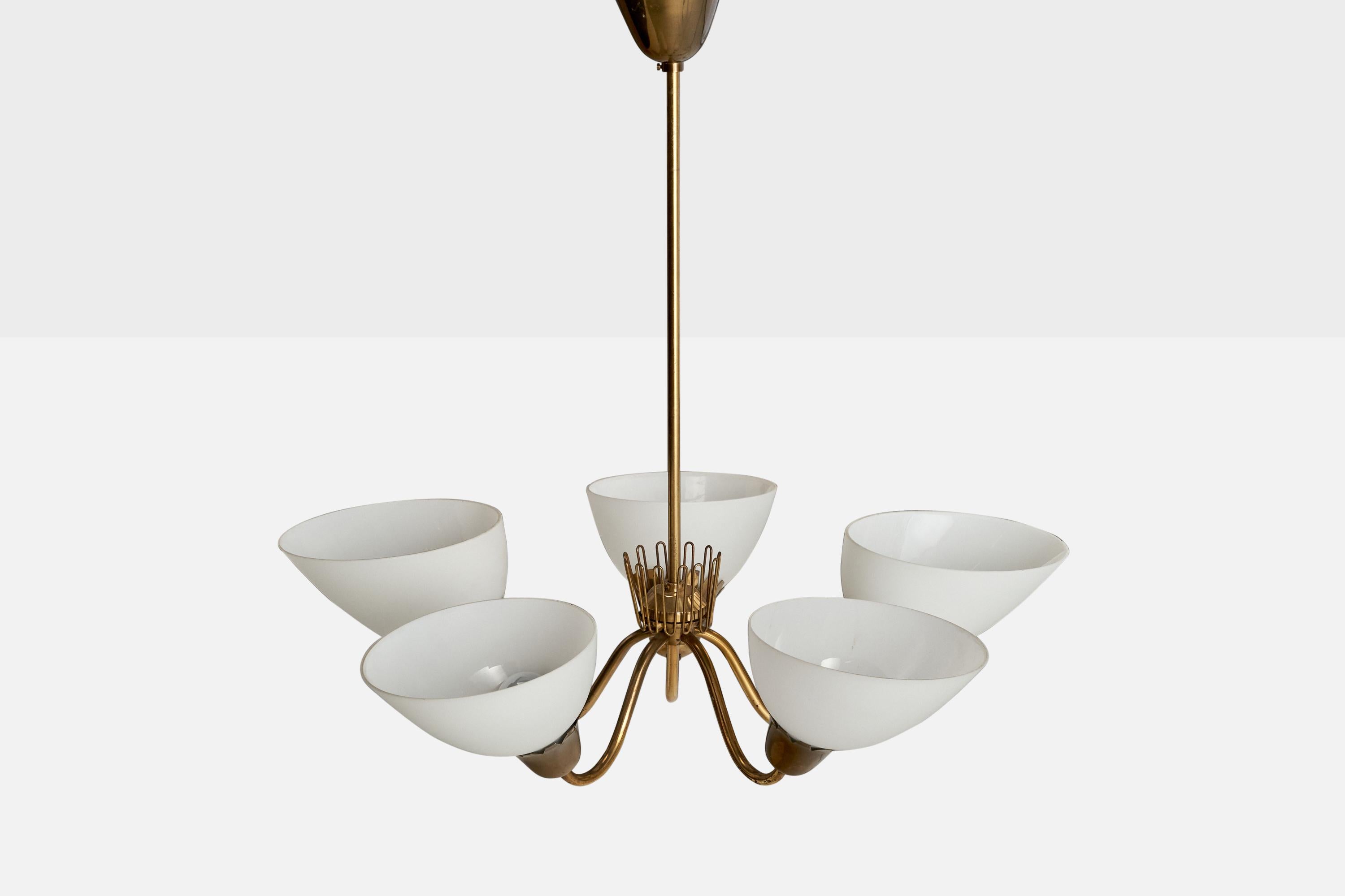 Swedish ASEA, Chandelier, Brass, Glass, Sweden, 1940s