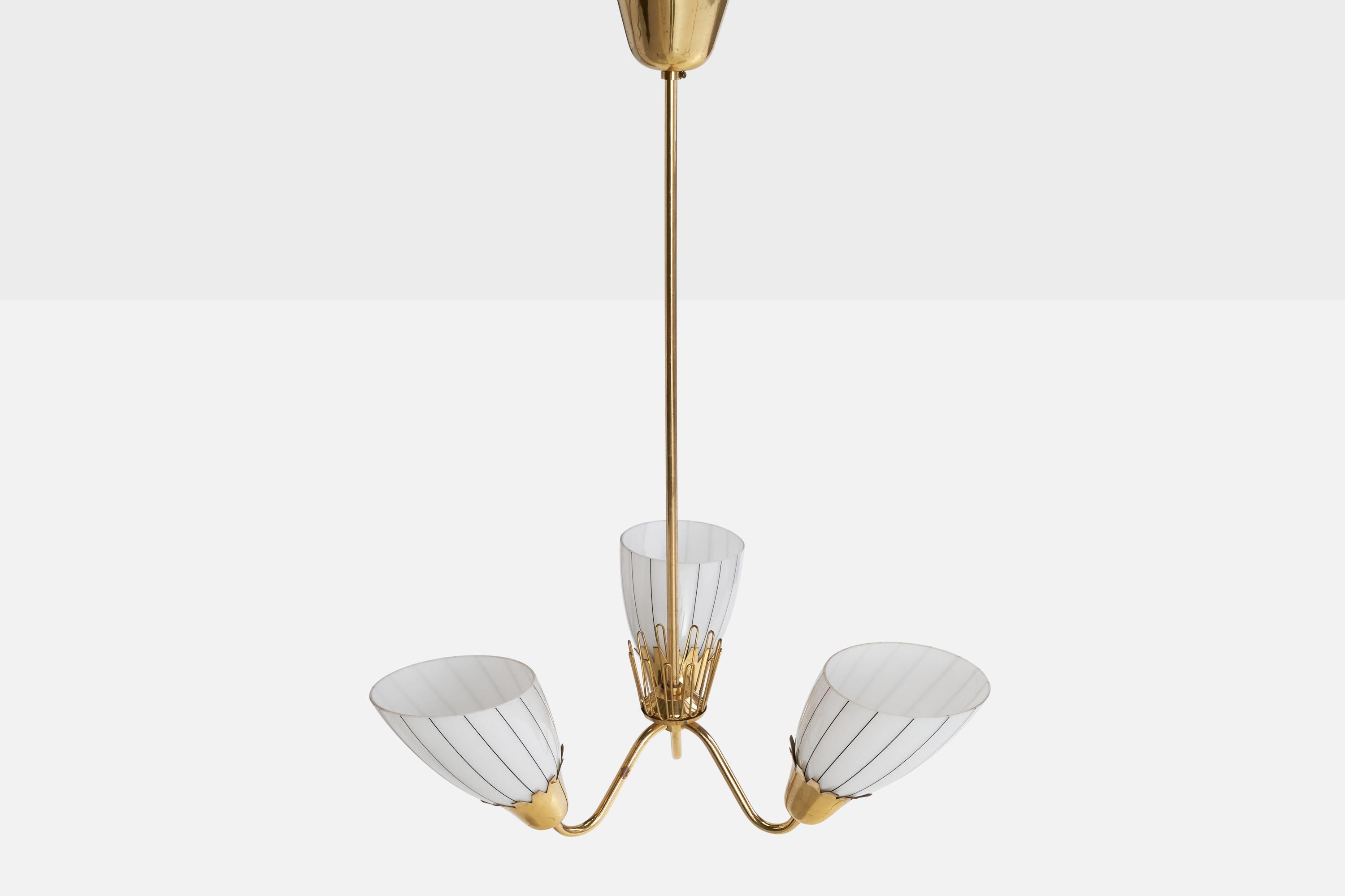 Swedish ASEA, Chandelier, Brass, Glass, Sweden, 1940s For Sale