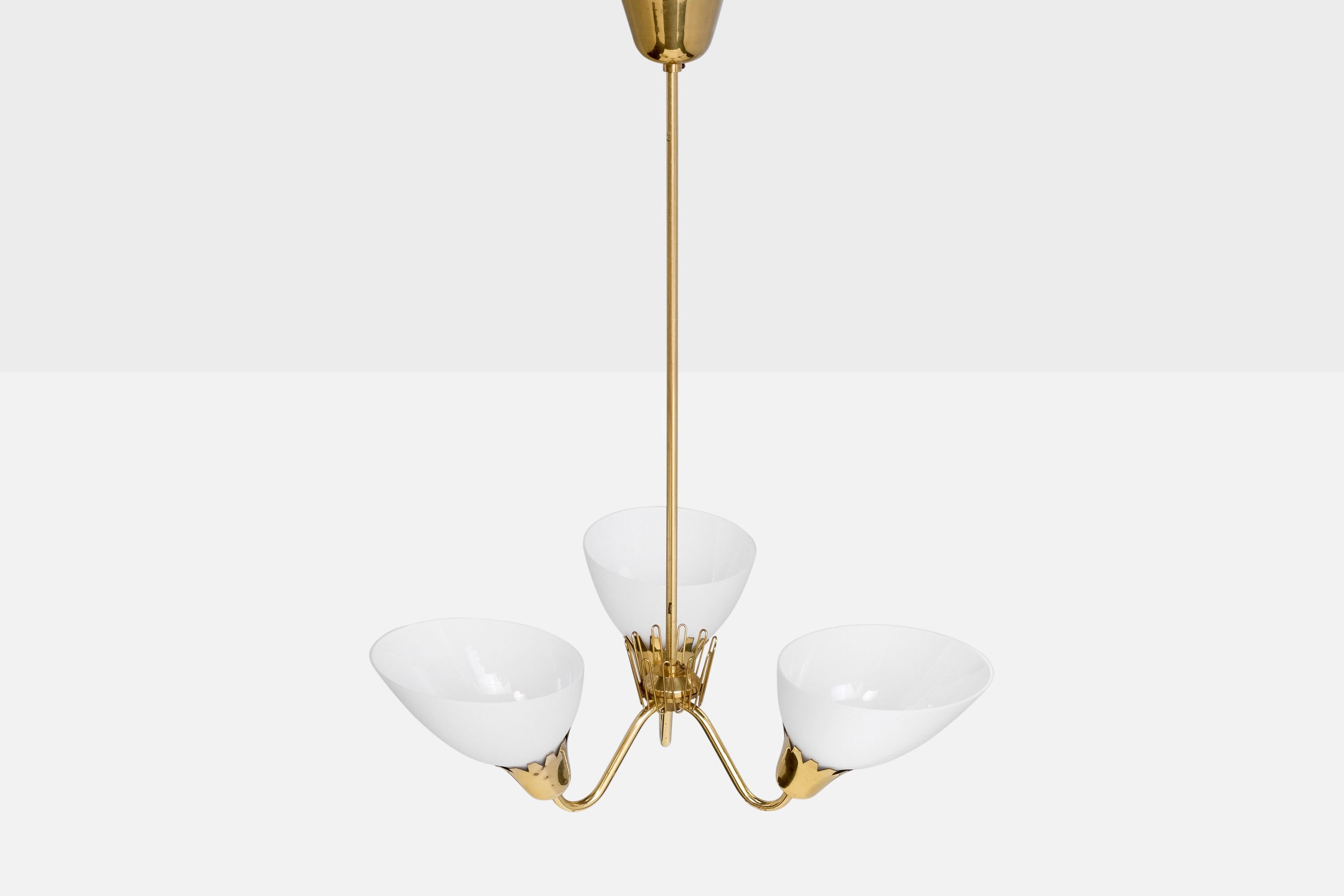 Svedese ASEA, Lampadario, Ottone, Vetro, Svezia, anni '1940 in vendita