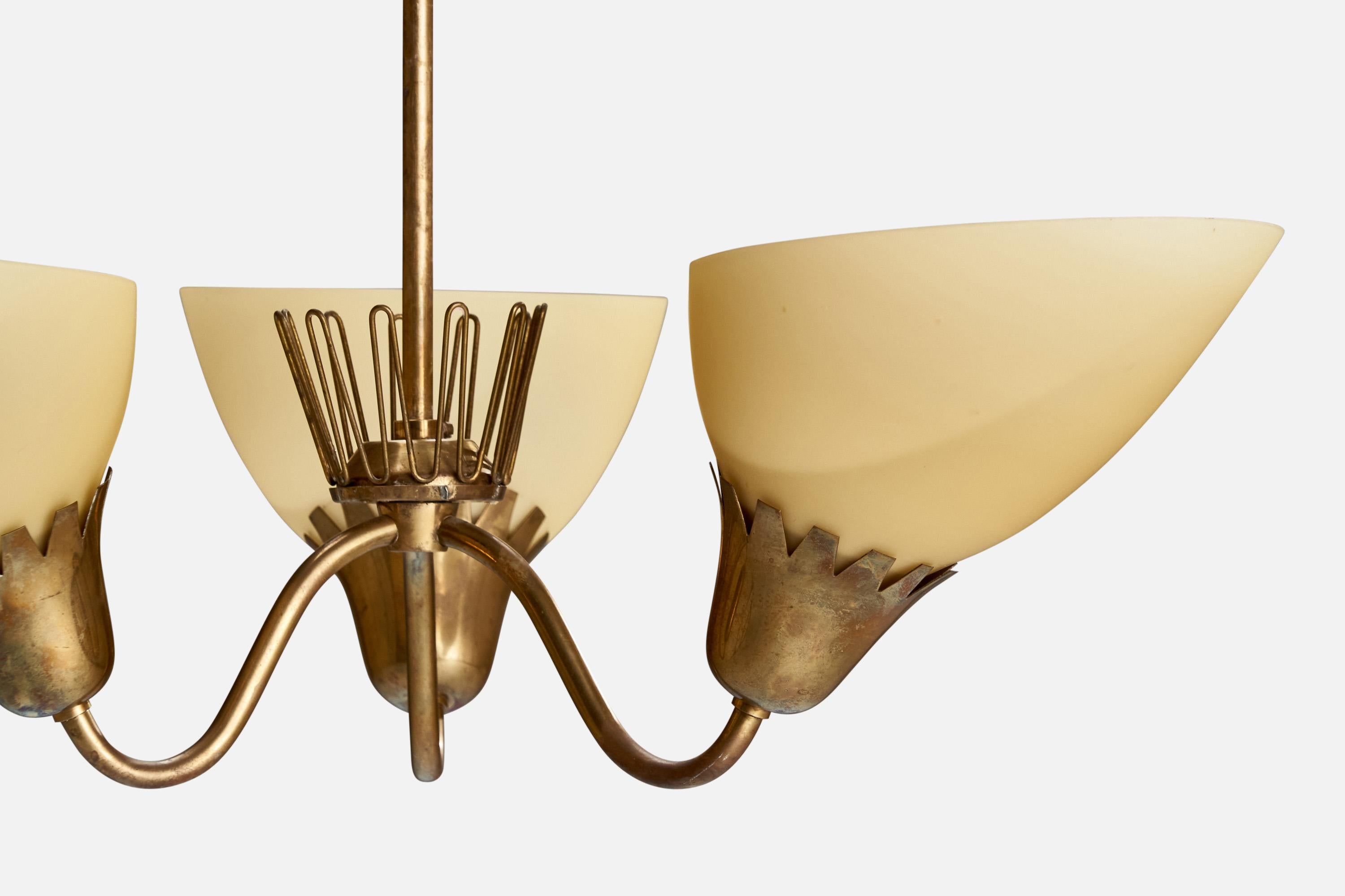 ASEA, Chandelier, Brass, Glass, Sweden, 1940s In Good Condition For Sale In High Point, NC