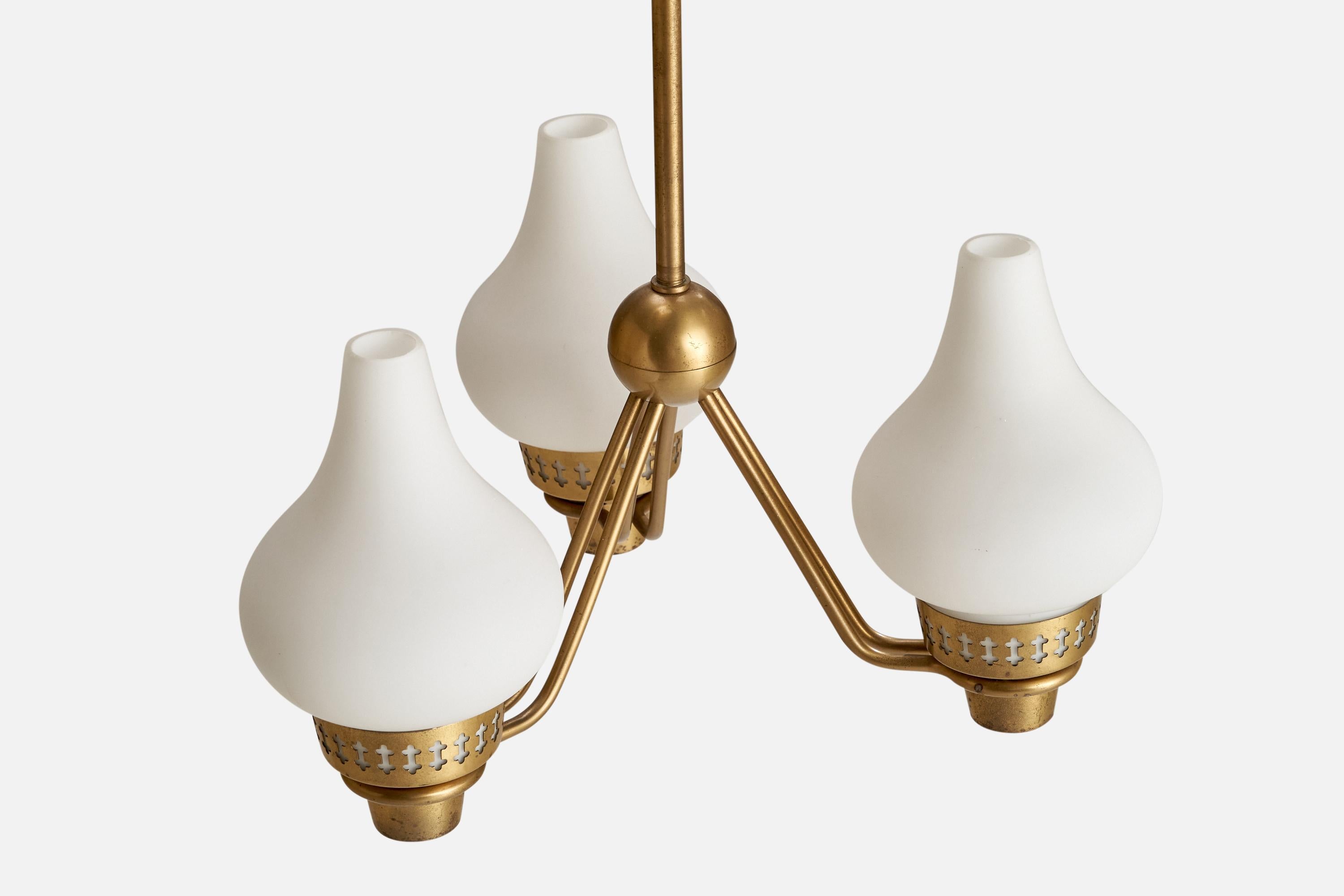 ASEA, Chandelier, Brass, Glass, Sweden, 1940s In Good Condition For Sale In High Point, NC