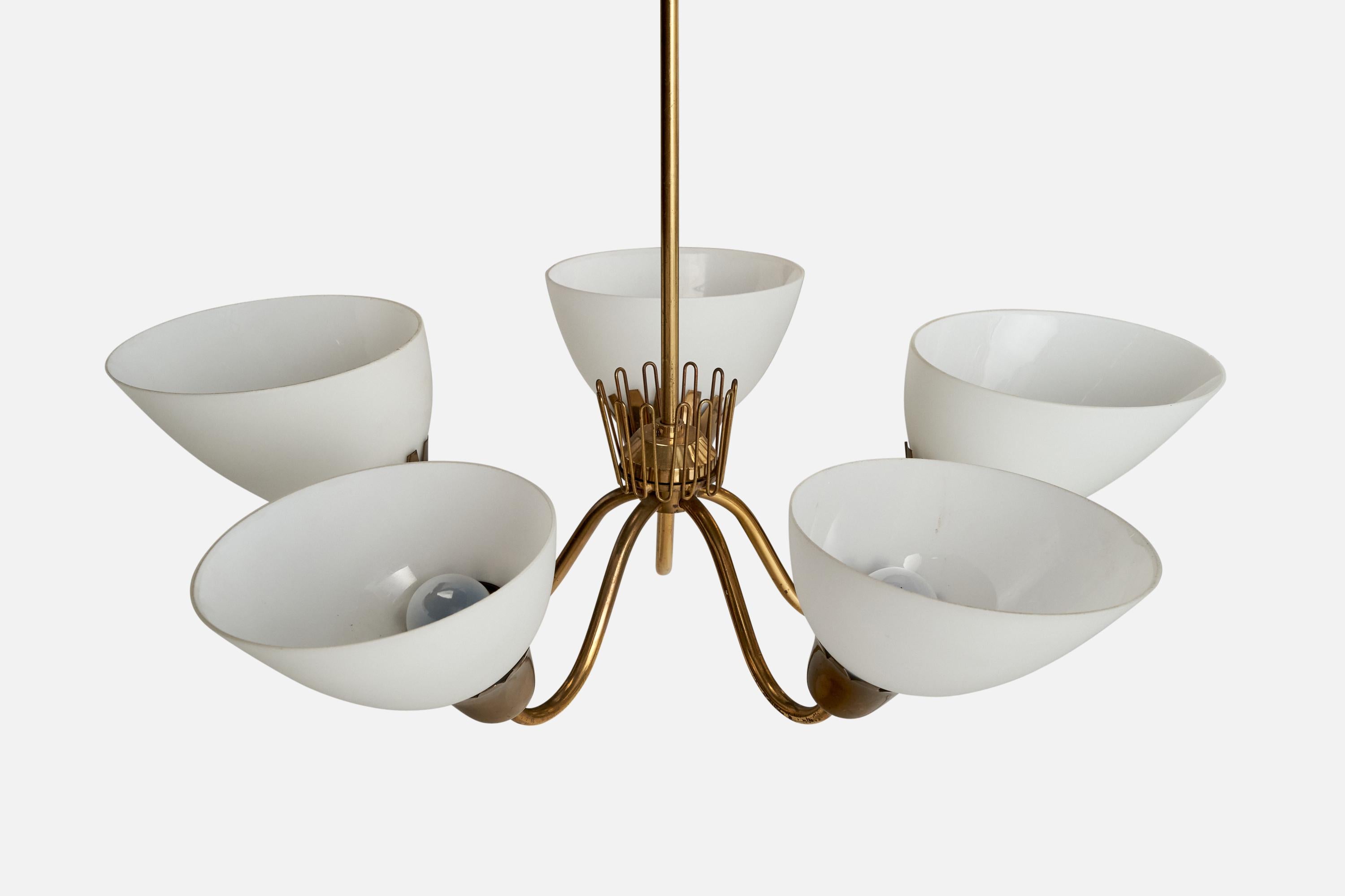 ASEA, Chandelier, Brass, Glass, Sweden, 1940s In Good Condition In High Point, NC