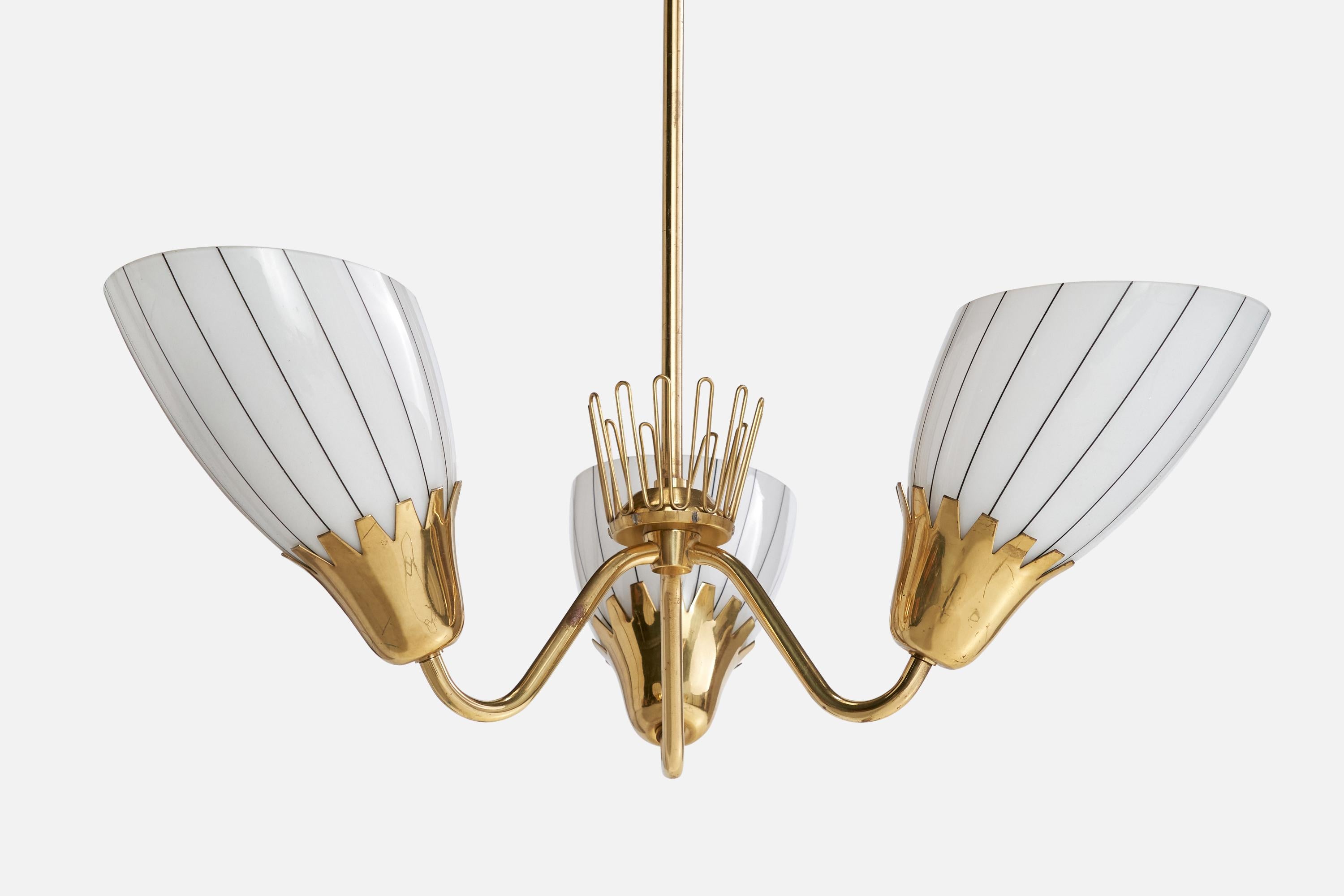 ASEA, Chandelier, Brass, Glass, Sweden, 1940s In Good Condition For Sale In High Point, NC
