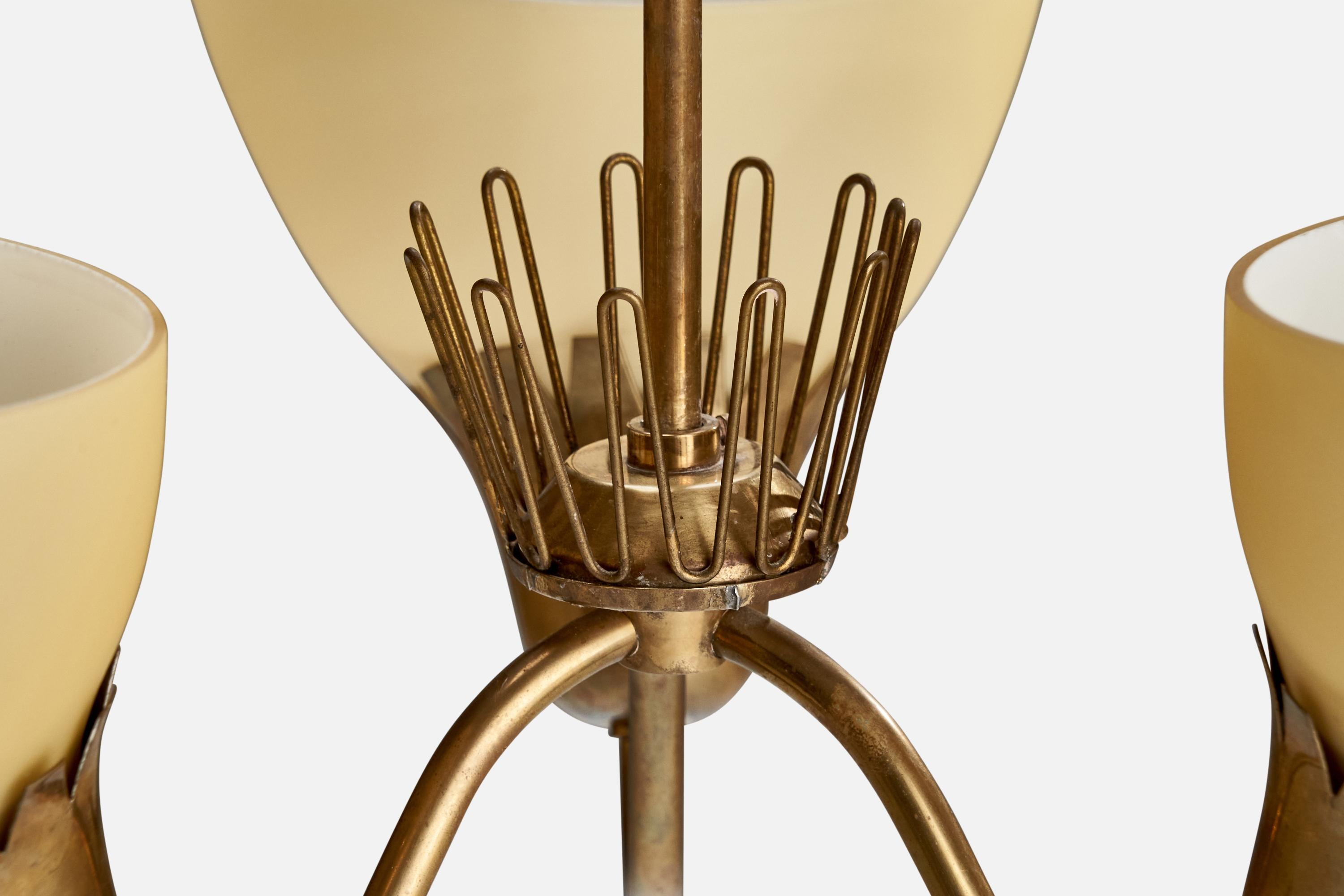 Mid-20th Century ASEA, Chandelier, Brass, Glass, Sweden, 1940s For Sale