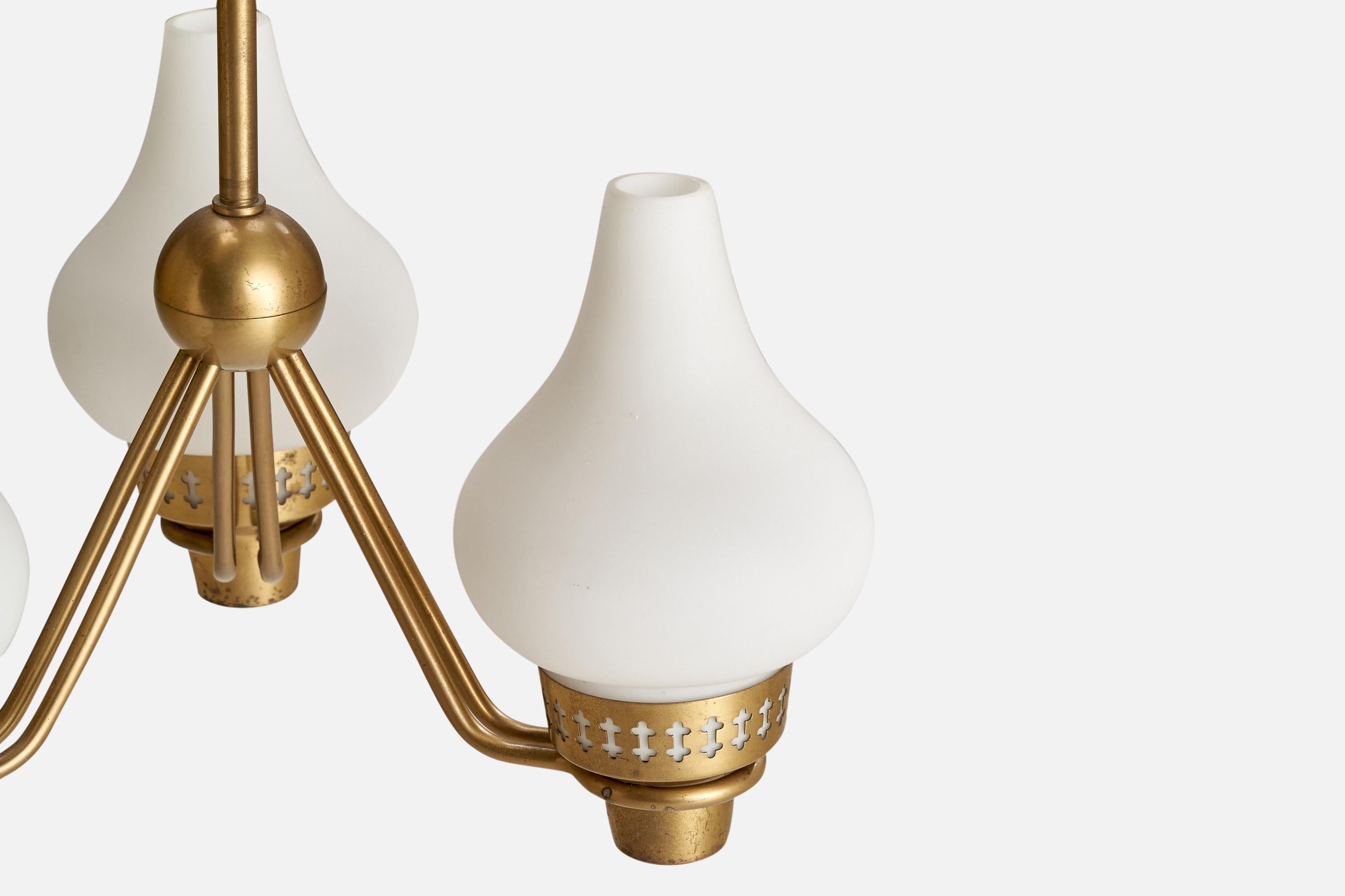 Mid-20th Century ASEA, Chandelier, Brass, Glass, Sweden, 1940s For Sale
