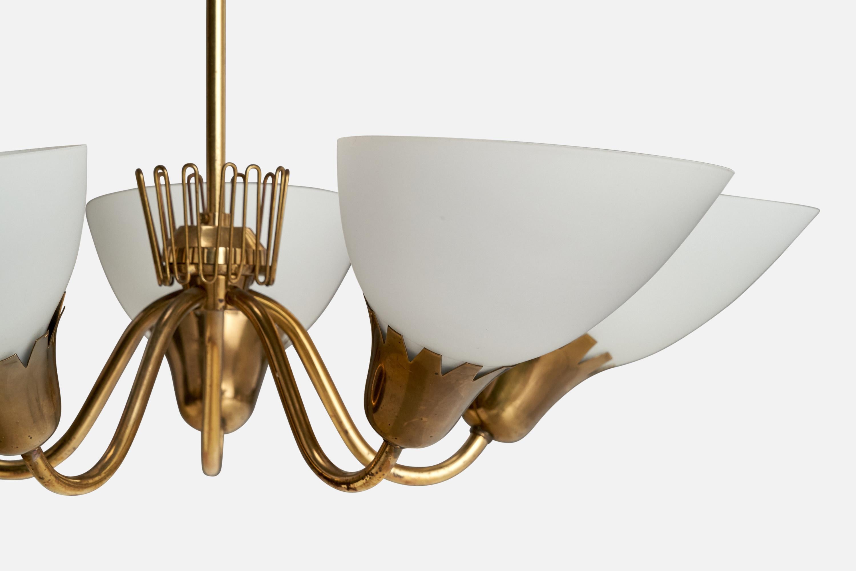 Mid-20th Century ASEA, Chandelier, Brass, Glass, Sweden, 1940s
