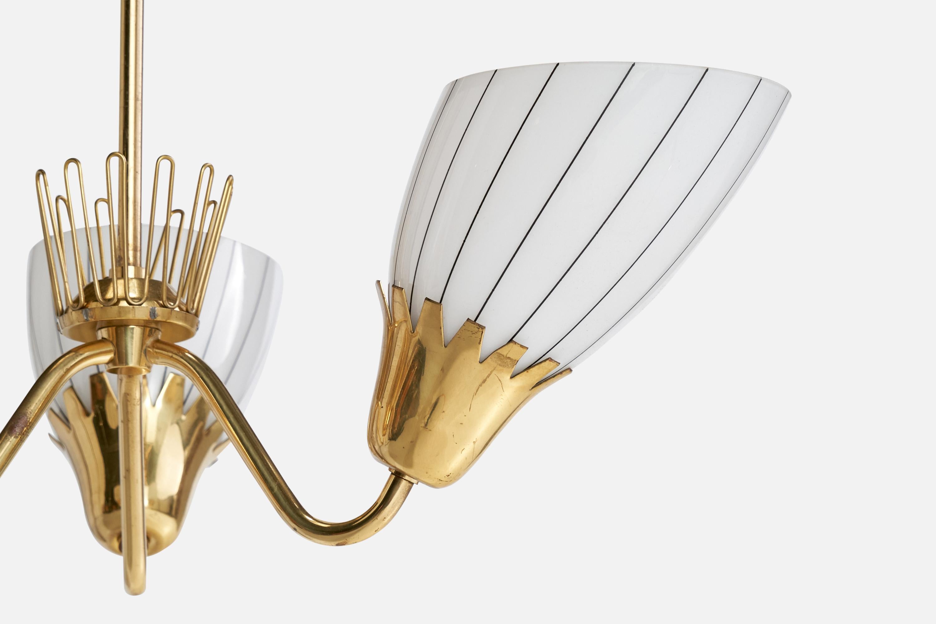 Mid-20th Century ASEA, Chandelier, Brass, Glass, Sweden, 1940s For Sale