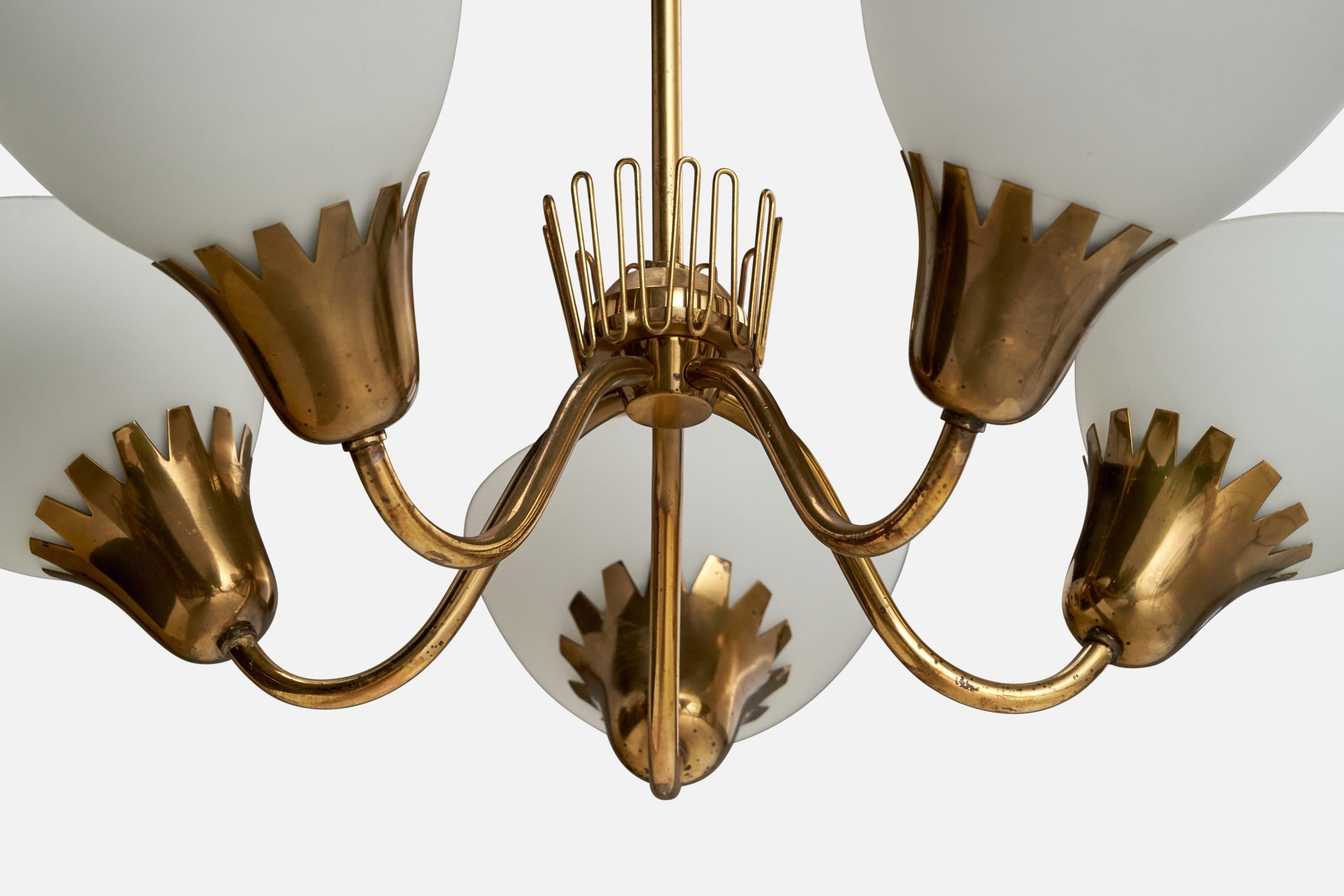 ASEA, Chandelier, Brass, Glass, Sweden, 1940s 1