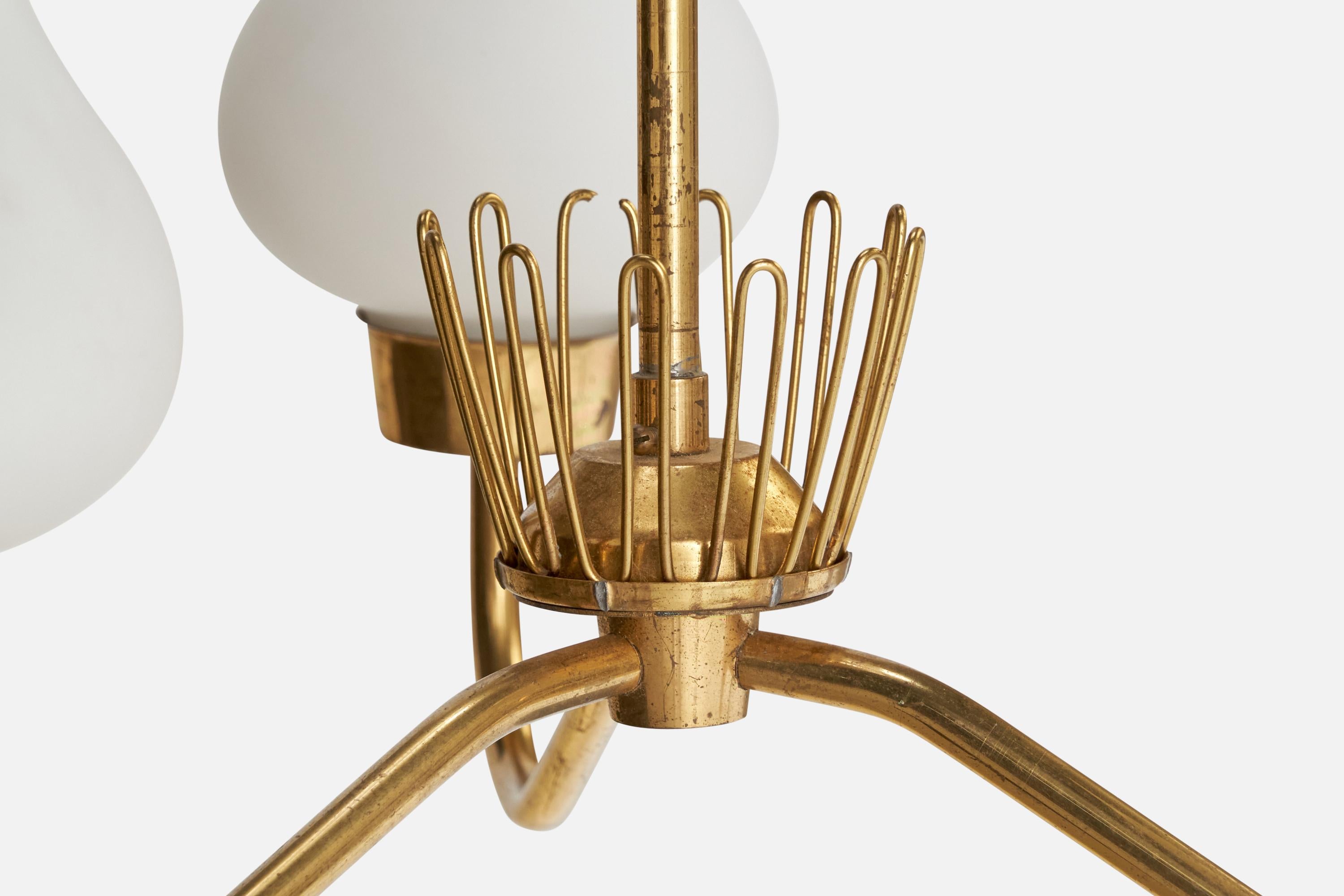 Asea, Chandelier, Brass, Glass, Sweden, 1940s For Sale 1