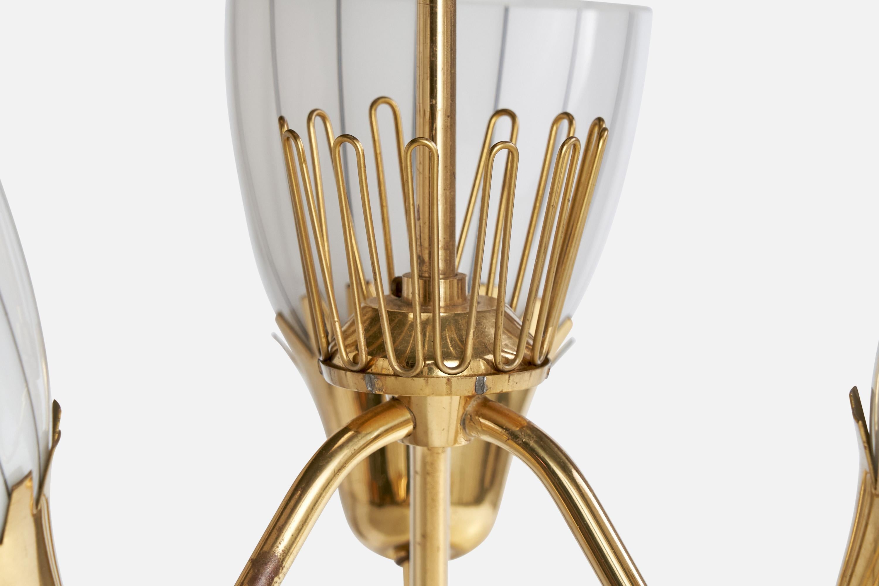 ASEA, Chandelier, Brass, Glass, Sweden, 1940s For Sale 1