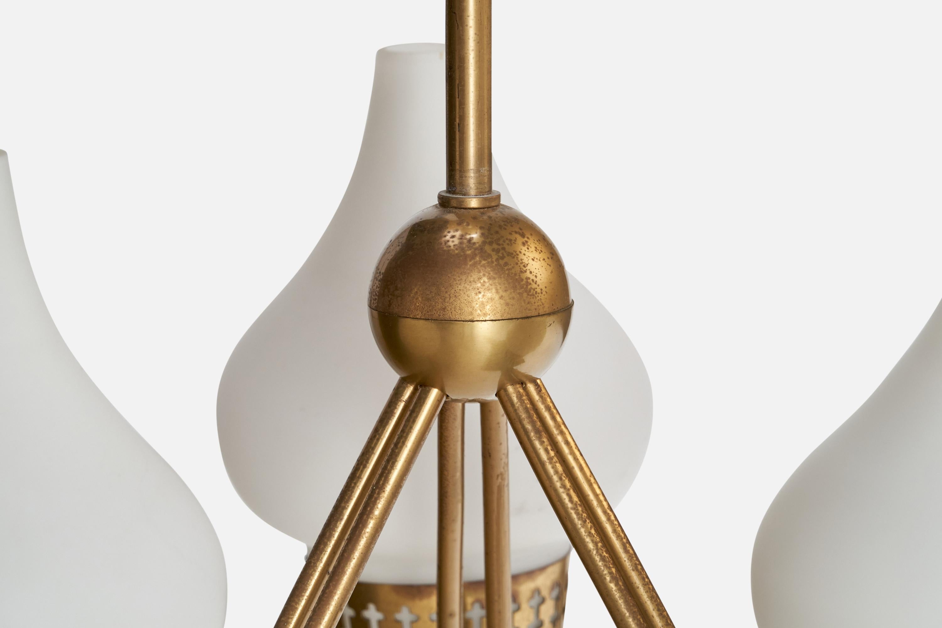 Lustre, laiton, verre, Suède, années 1940 en vente 1