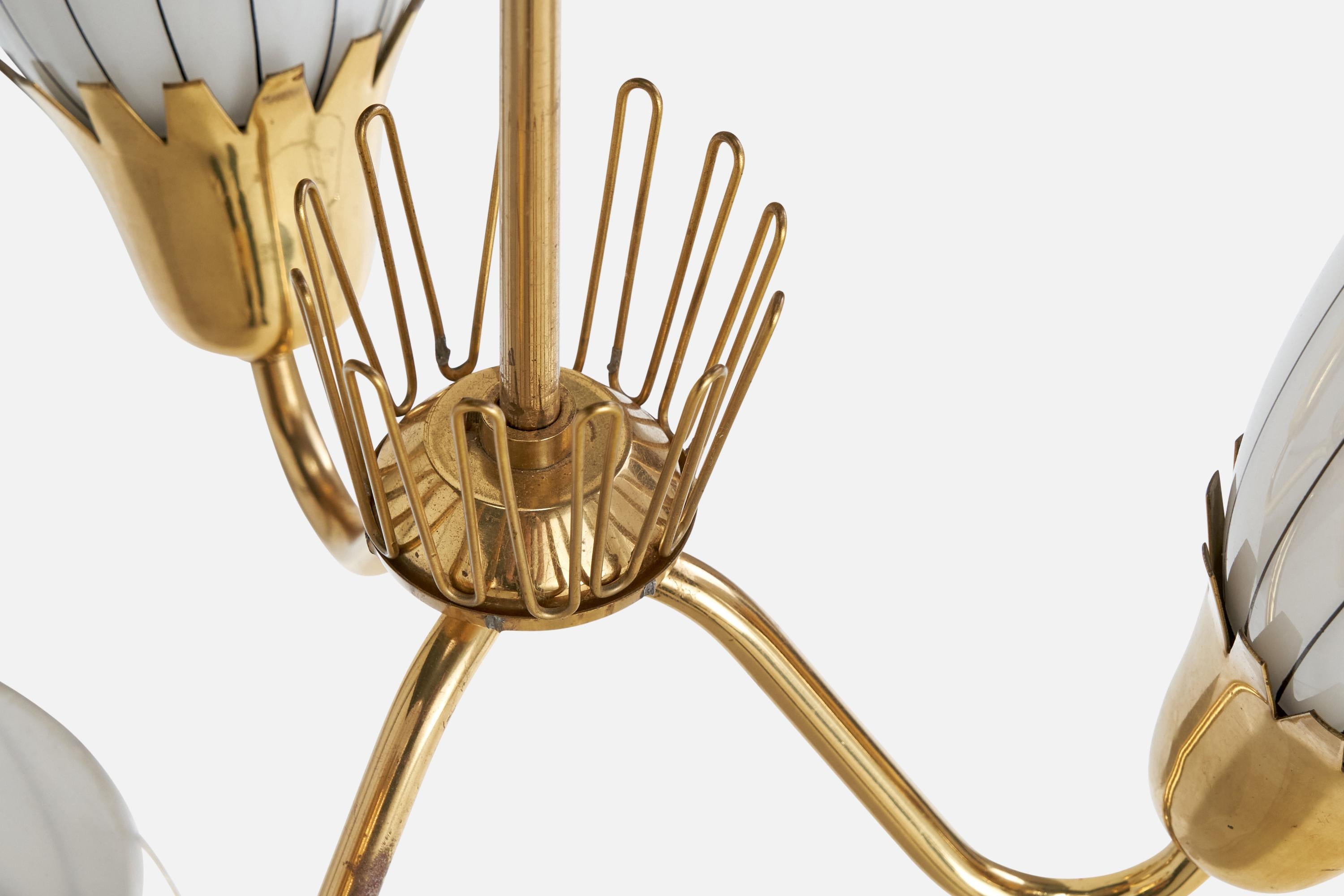 ASEA, Chandelier, Brass, Glass, Sweden, 1940s For Sale 2