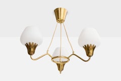 ASEA, Chandelier, Brass, Glass, Sweden, 1950s