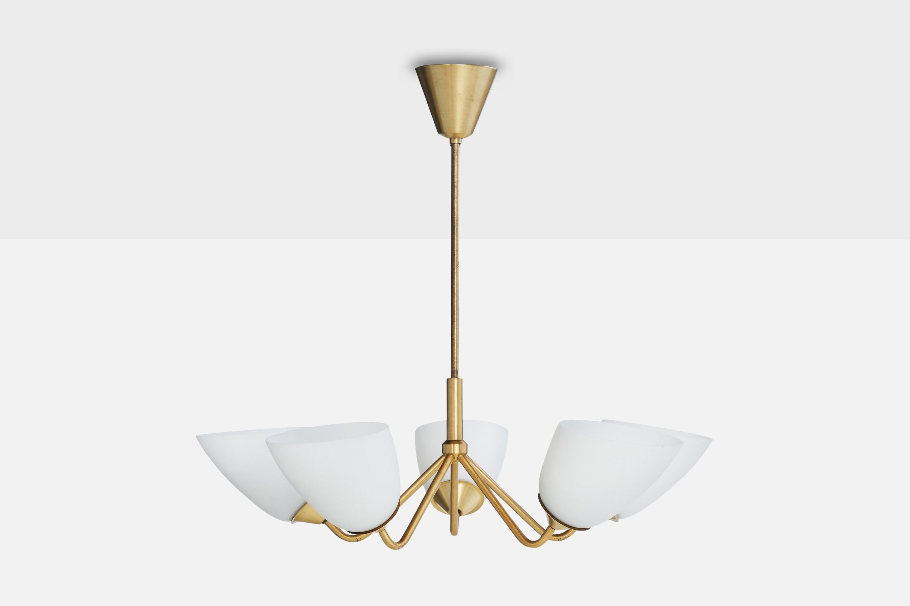 Scandinavo moderno ASEA, Lampadario, Ottone, Vetro, Svezia, anni '1950 in vendita
