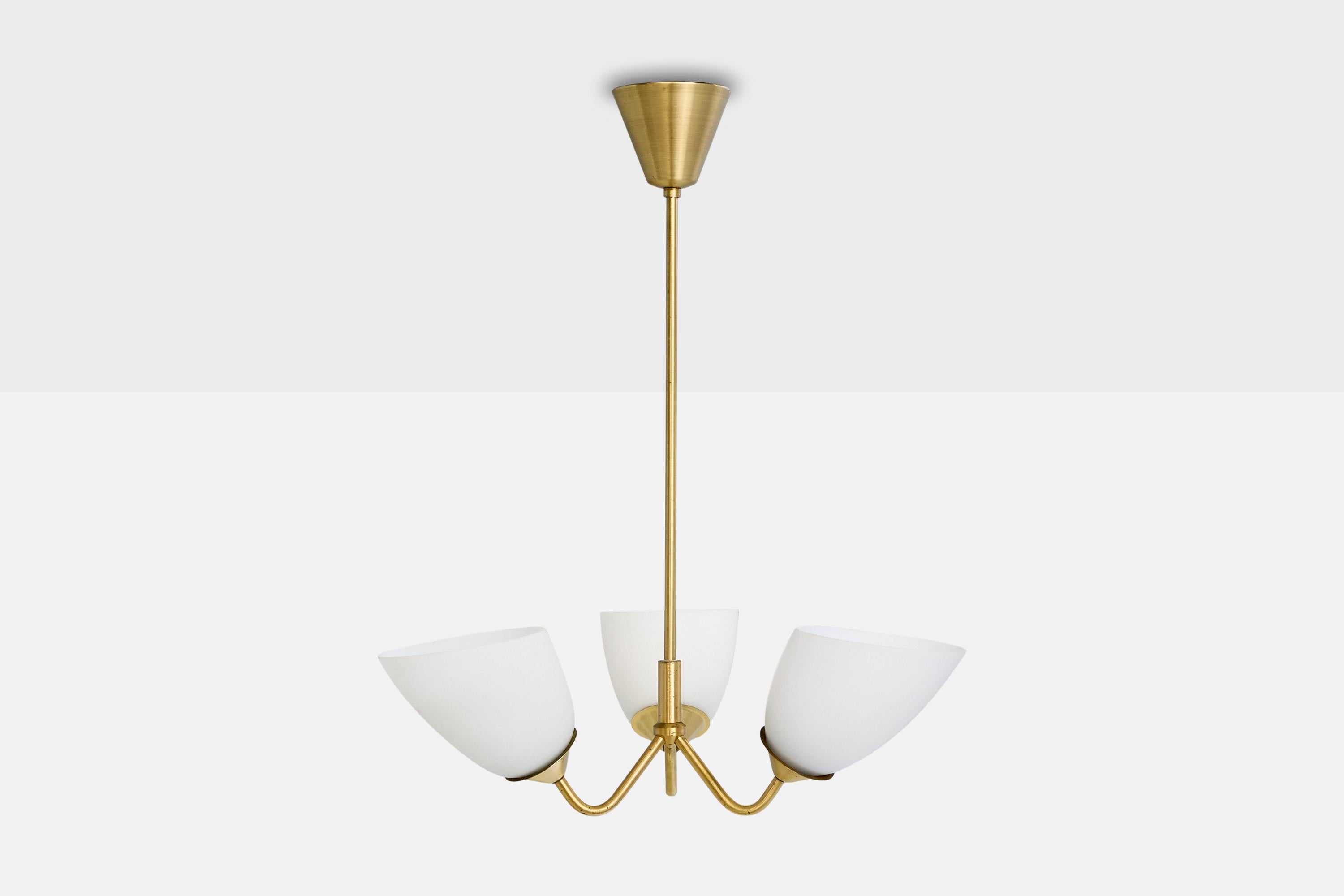 Svedese ASEA, Lampadario, Ottone, Vetro, Svezia, anni '1950 in vendita