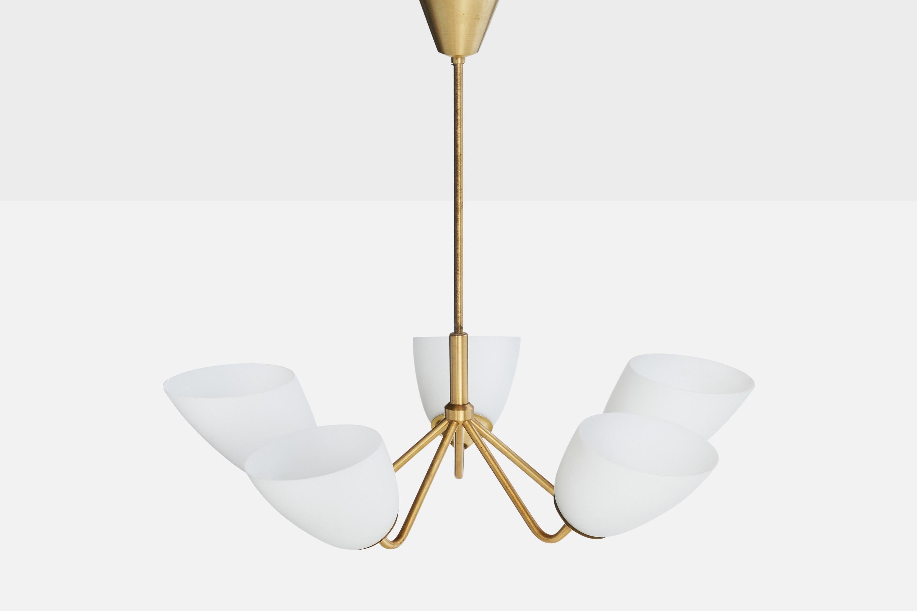Svedese ASEA, Lampadario, Ottone, Vetro, Svezia, anni '1950 in vendita