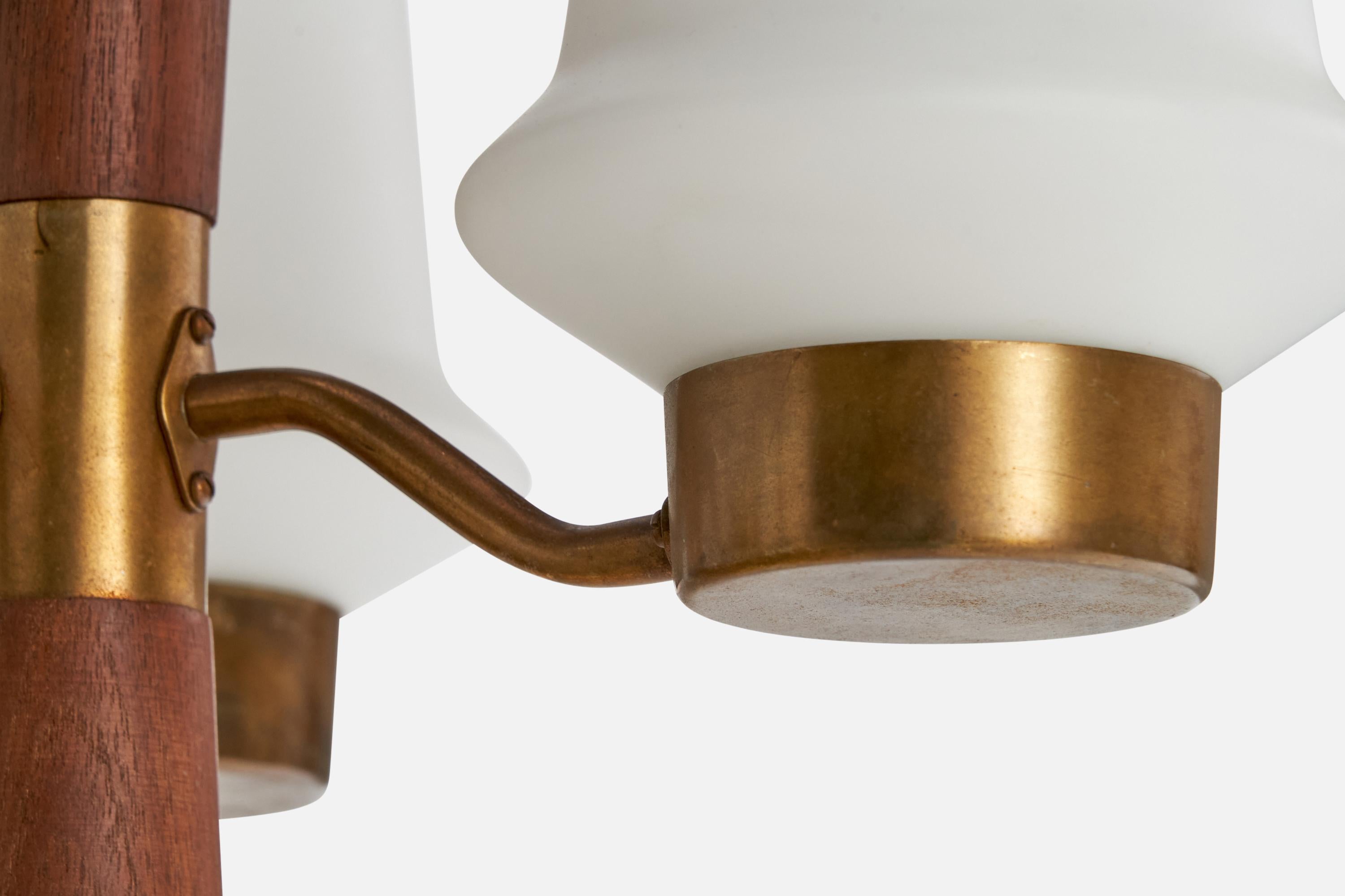ASEA, Chandelier, Brass, Glass, Teak, Sweden, 1950s For Sale 4