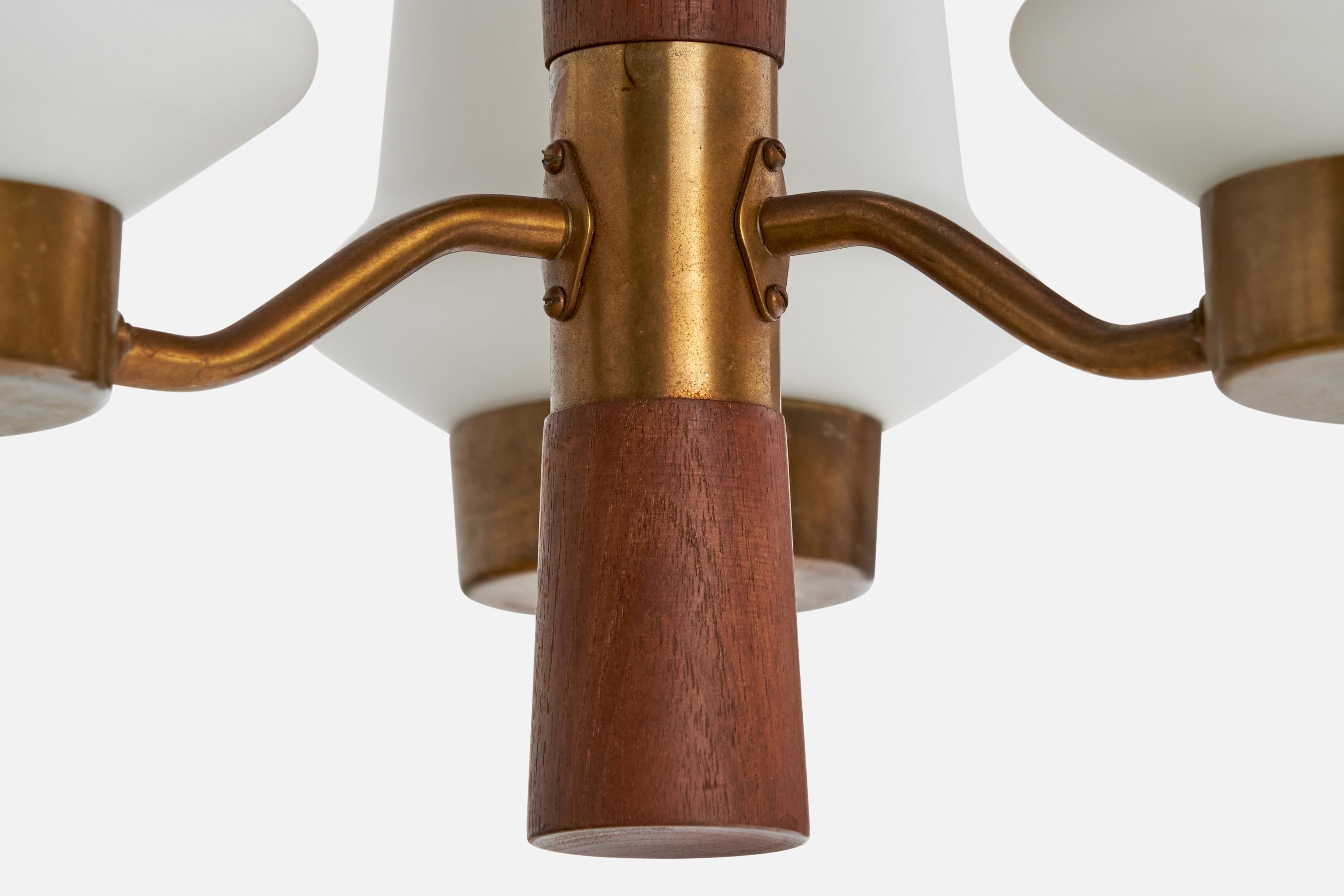 ASEA, Chandelier, Brass, Glass, Teak, Sweden, 1950s For Sale 5