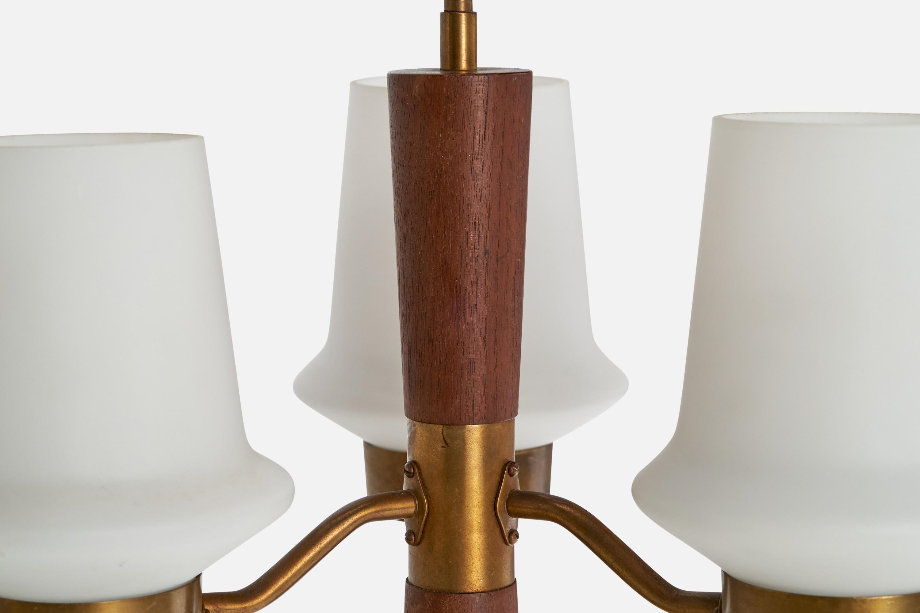 ASEA, Chandelier, Brass, Glass, Teak, Sweden, 1950s For Sale 6