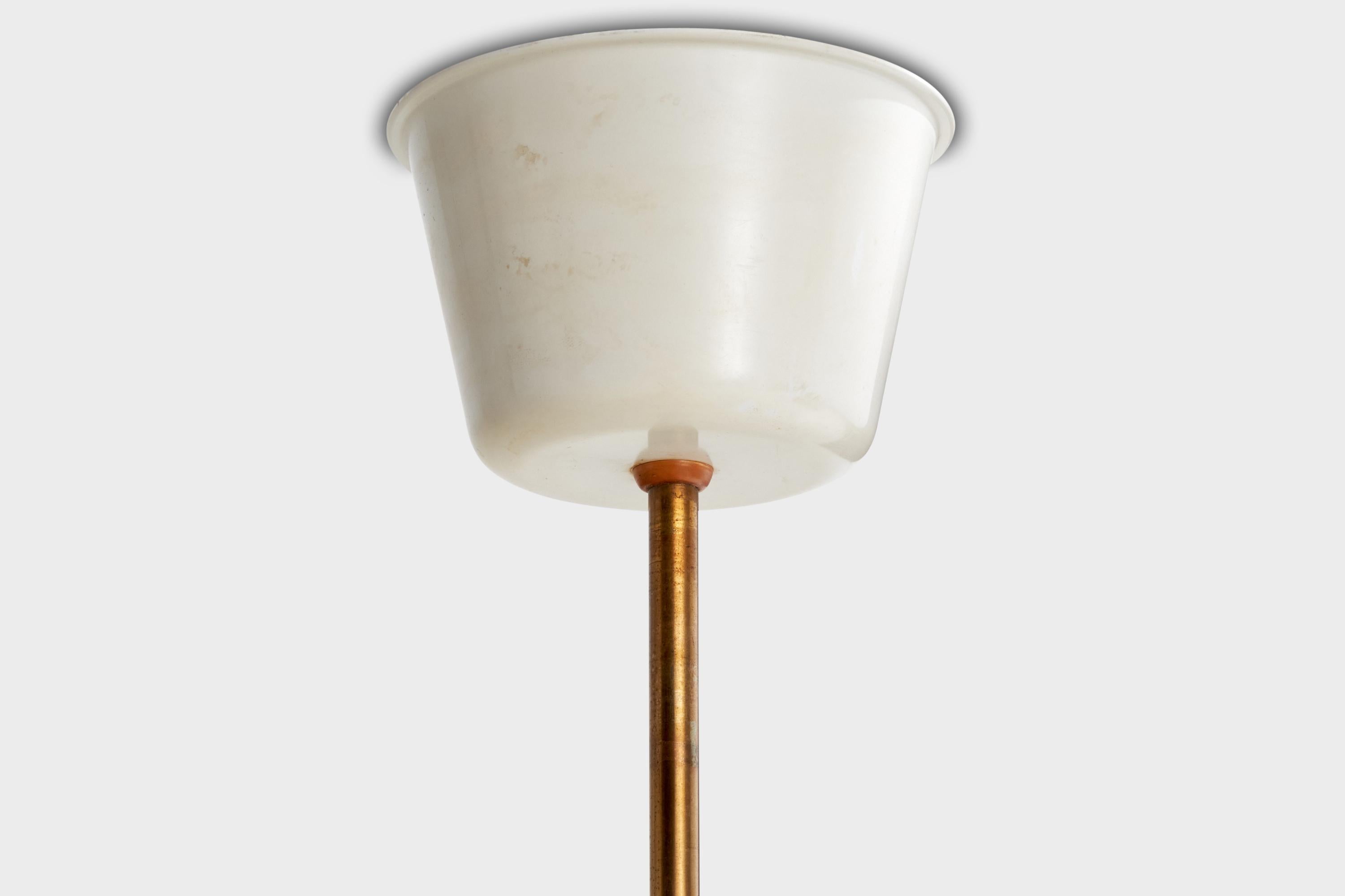 Swedish ASEA, Chandelier, Brass, Glass, Teak, Sweden, 1950s For Sale
