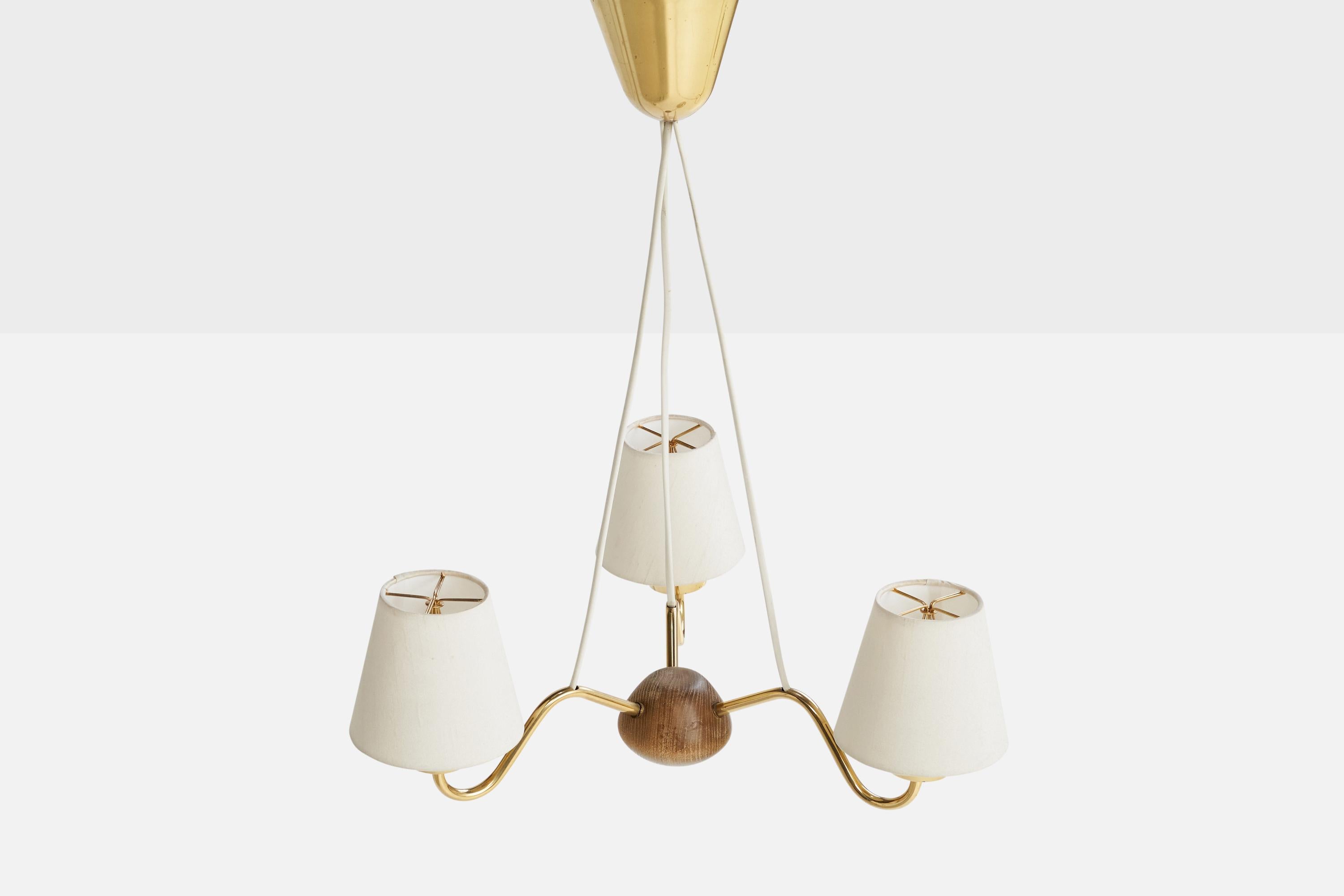 Svedese ASEA, Lampadario, Ottone, Oak, Tessuto, Svezia, anni '40 in vendita