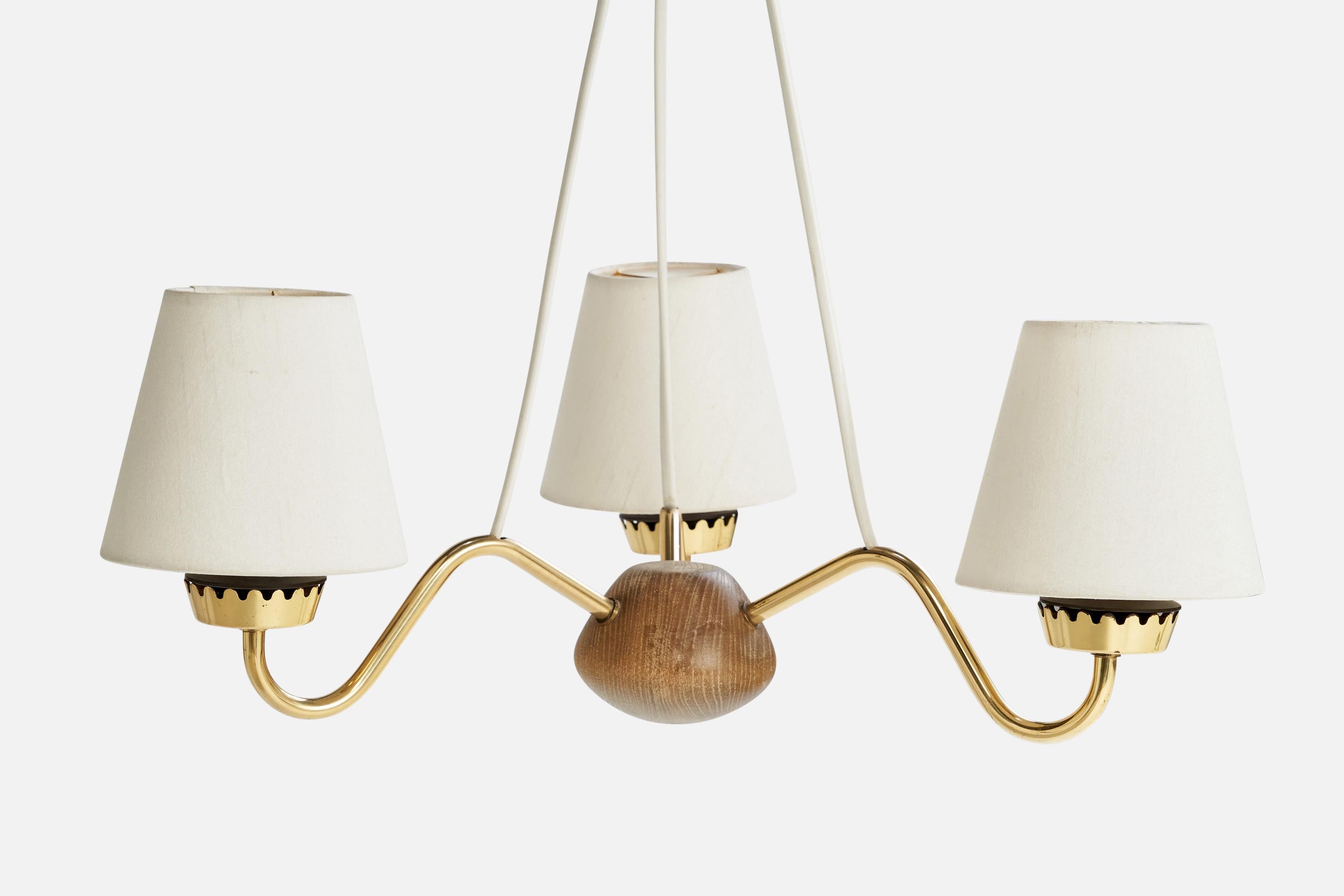 ASEA, Lampadario, Ottone, Oak, Tessuto, Svezia, anni '40 In condizioni buone in vendita a High Point, NC