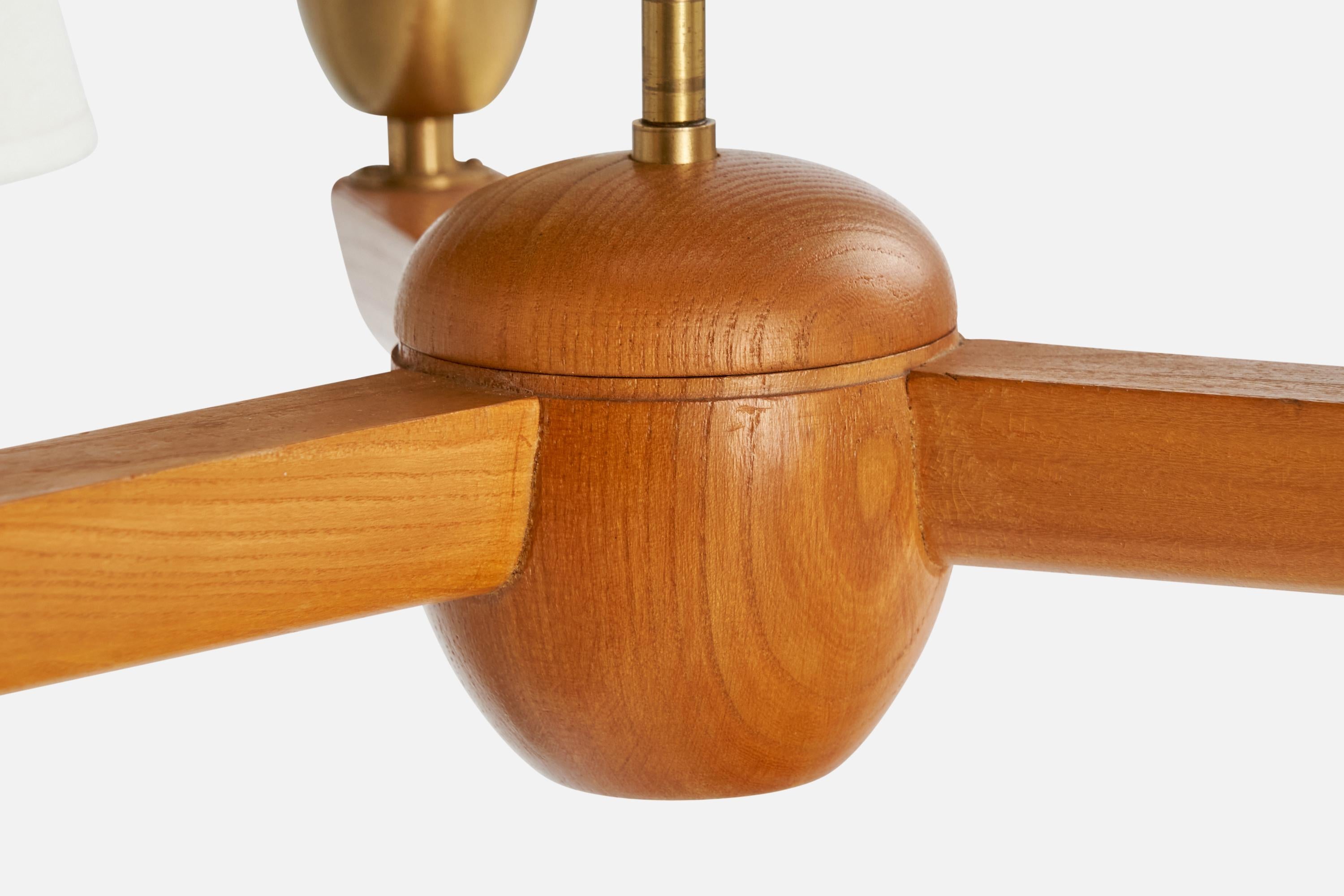 ASEA, Chandelier, Brass, Oak, Fabric, Sweden, 1940s For Sale 1