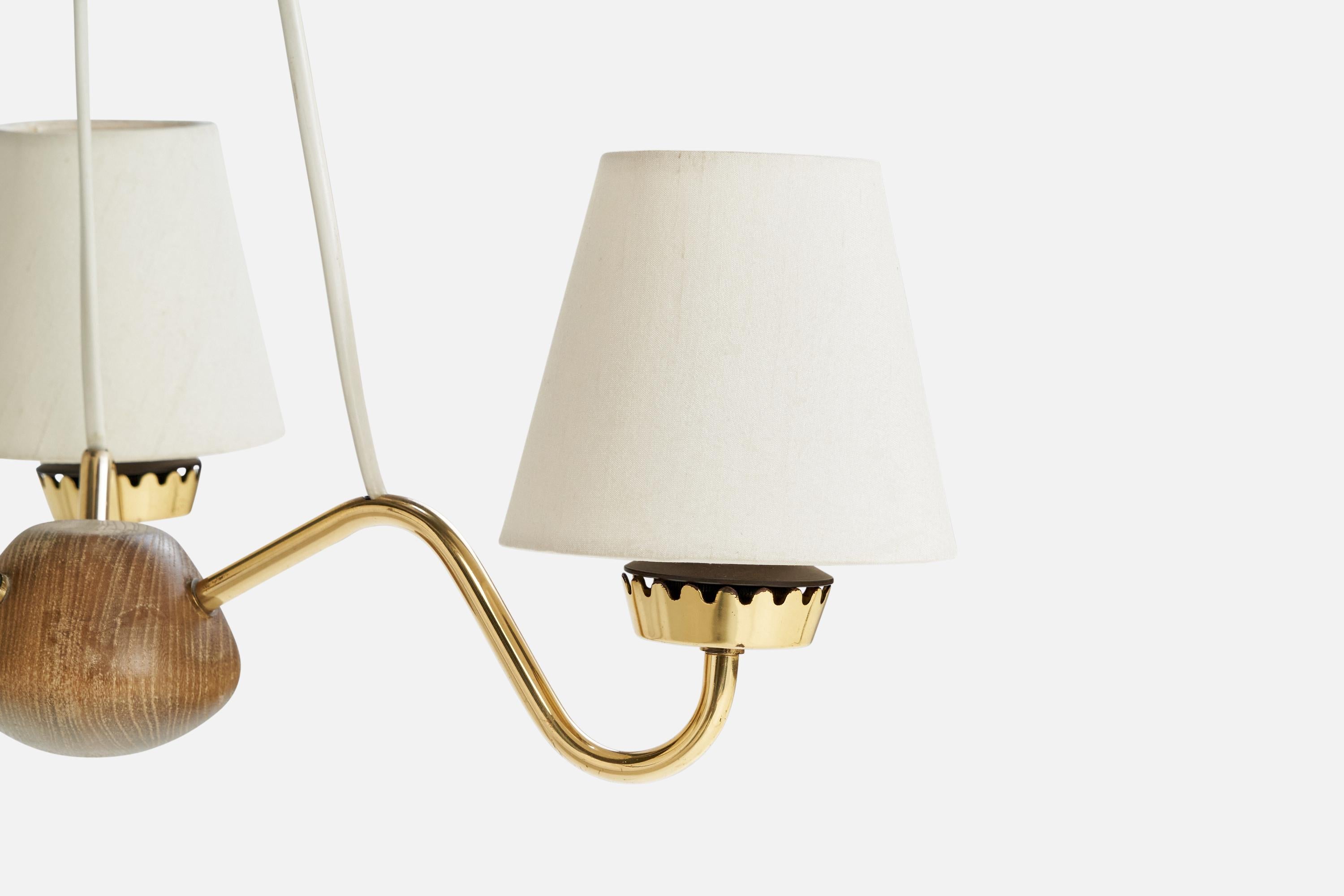 ASEA, Lampadario, Ottone, Oak, Tessuto, Svezia, anni '40 in vendita 1