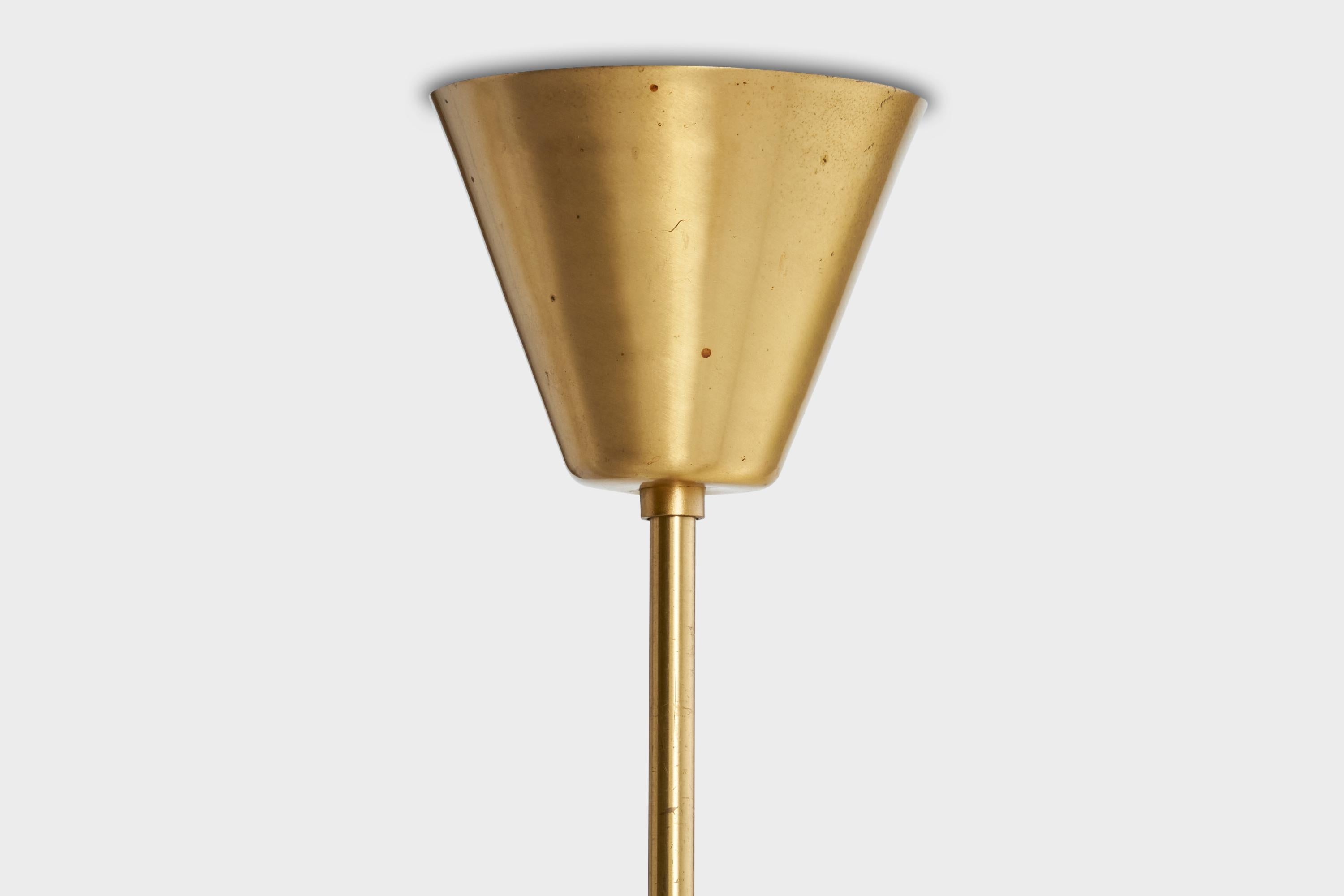 ASEA, Chandelier, Brass, Oak, Fabric, Sweden, 1940s For Sale 2