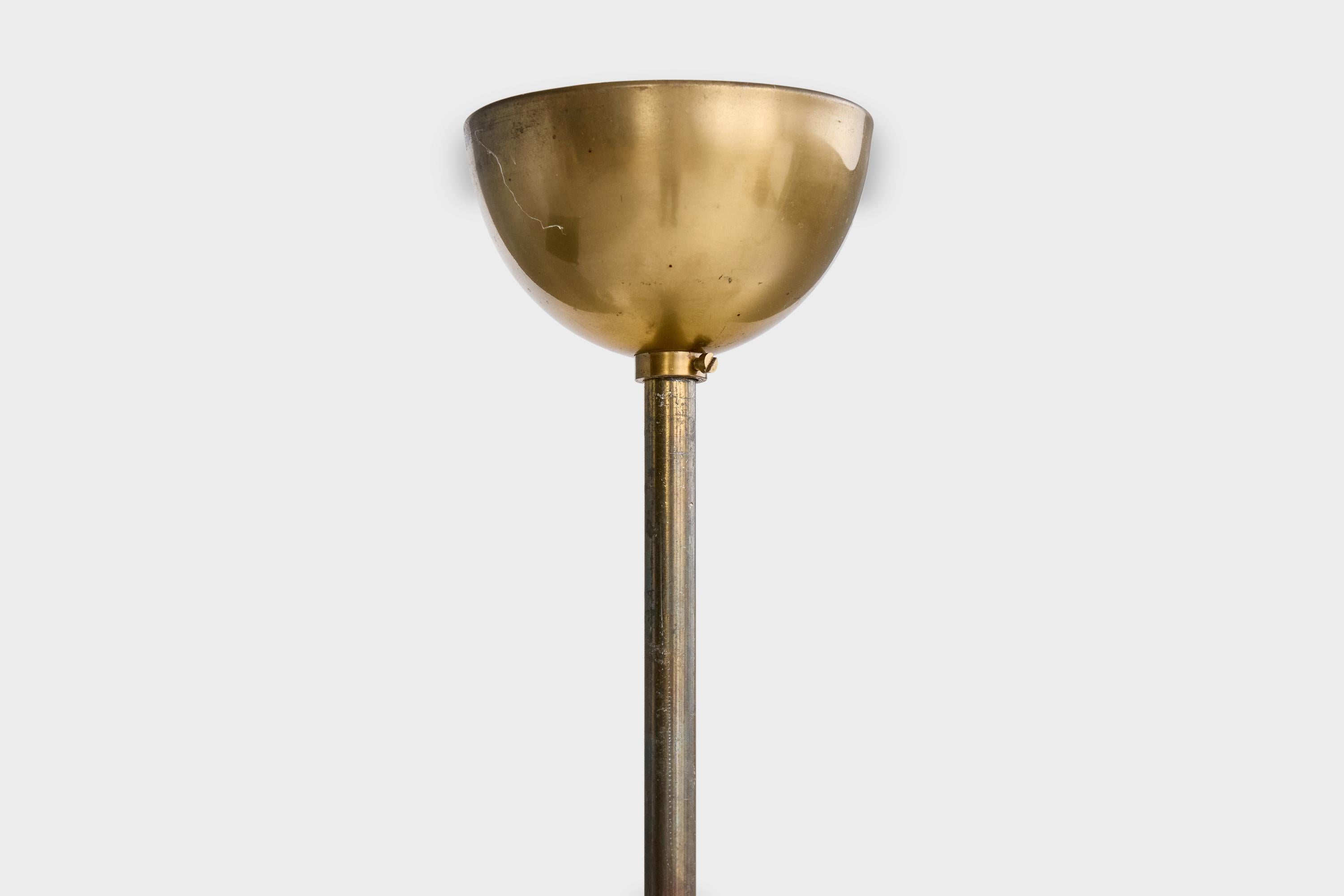 ASEA, Chandelier, Brass, Oak, Fabric, Sweden, 1950s For Sale 4