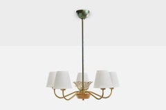 ASEA, Chandelier, Brass, Oak, Fabric, Sweden, 1950s