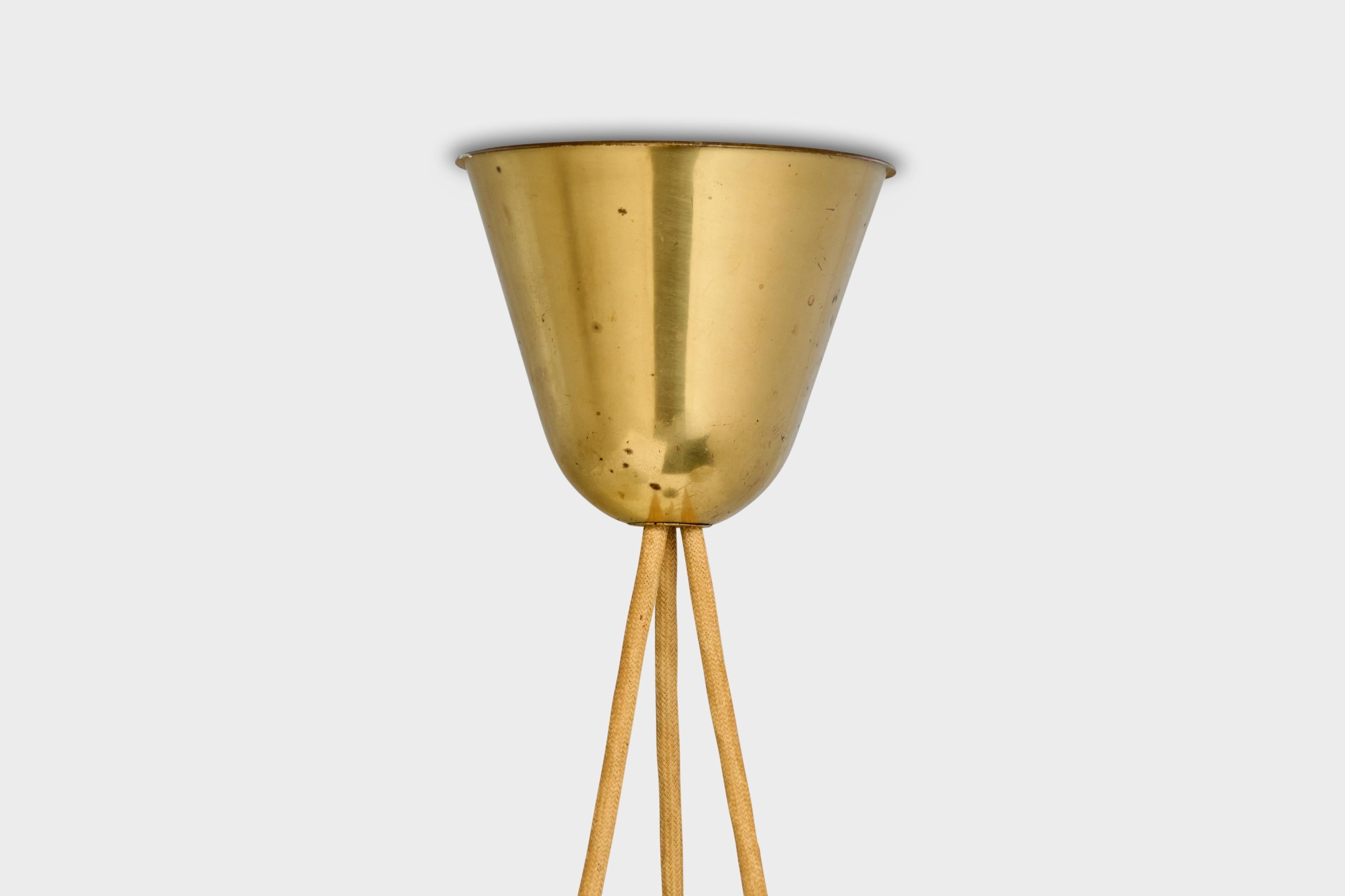 ASEA, Chandelier, Brass, Oak, Glass, Sweden, 1950s For Sale 4