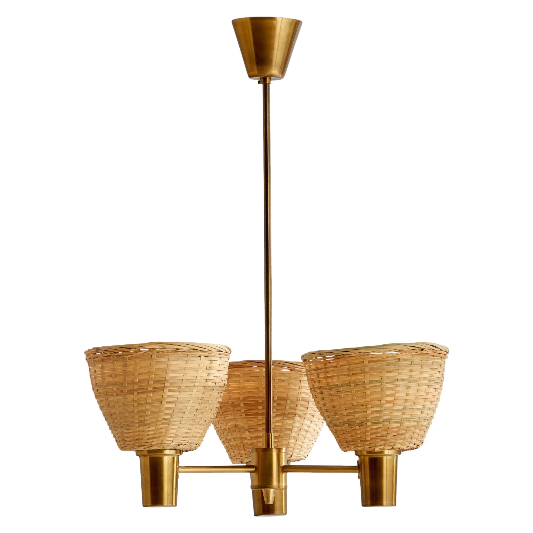 ASEA, lustre, laiton, rotin, Suède, années 1940 en vente