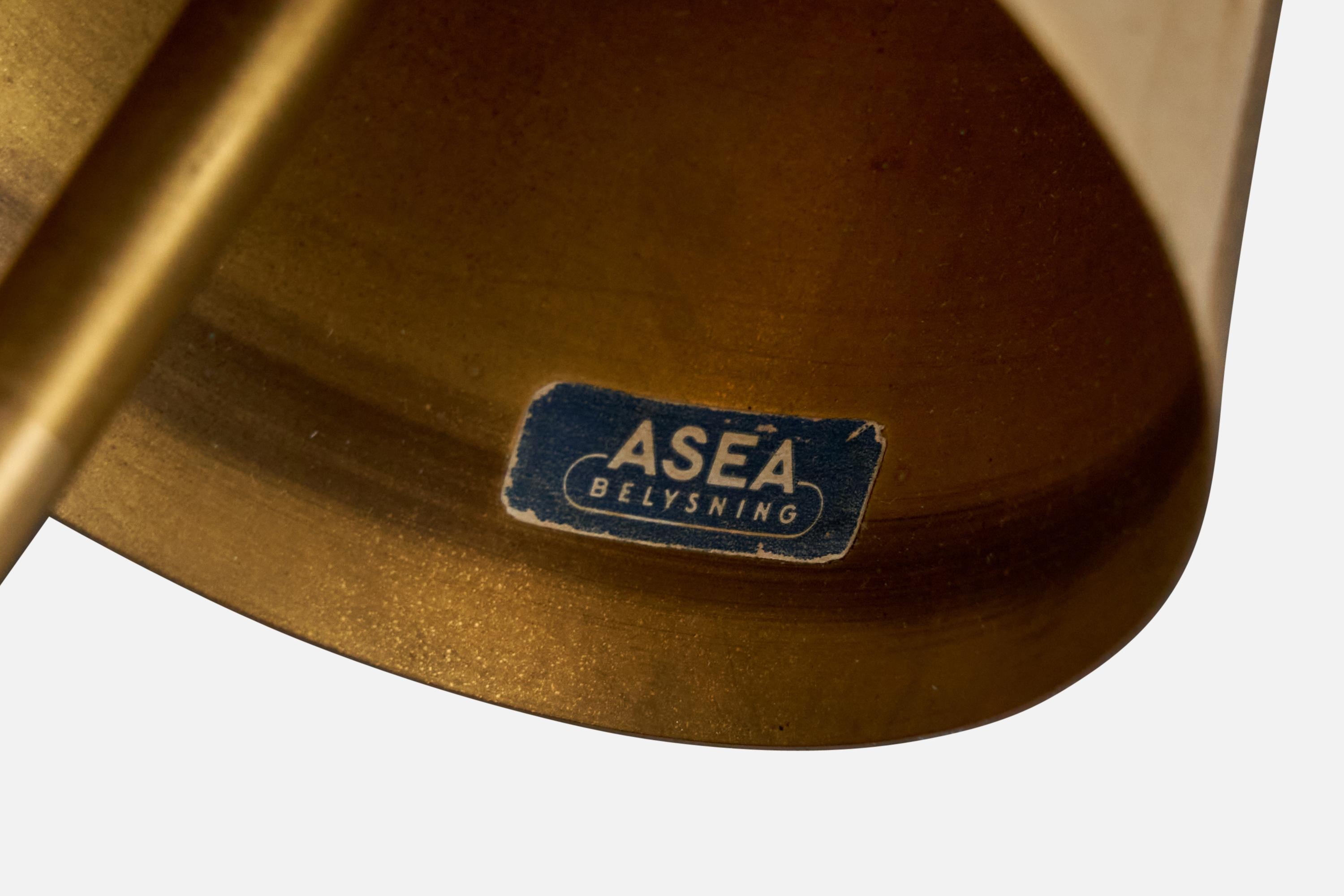 ASEA, Kronleuchter, Messing, Teakholz, Stoff, Schweden, 1950er Jahre im Angebot 4