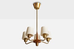 ASEA, Chandelier, Brass, Teak, Fabric, Sweden, 1950s