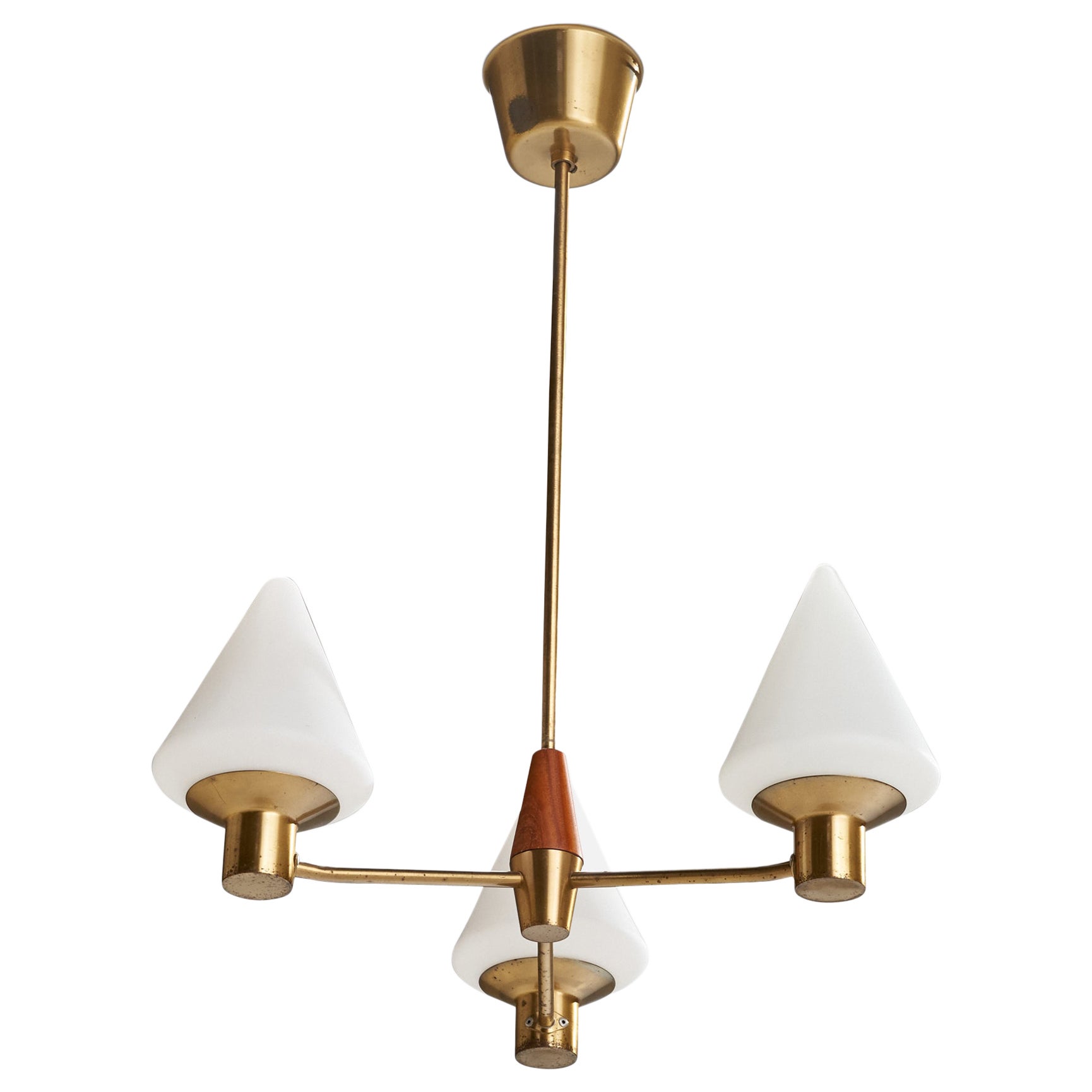 ASEA, lustre, laiton, teck, verre, Suède, années 1950
