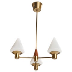 ASEA, Kronleuchter, Messing, Teakholz, Glas, Schweden, 1950er Jahre