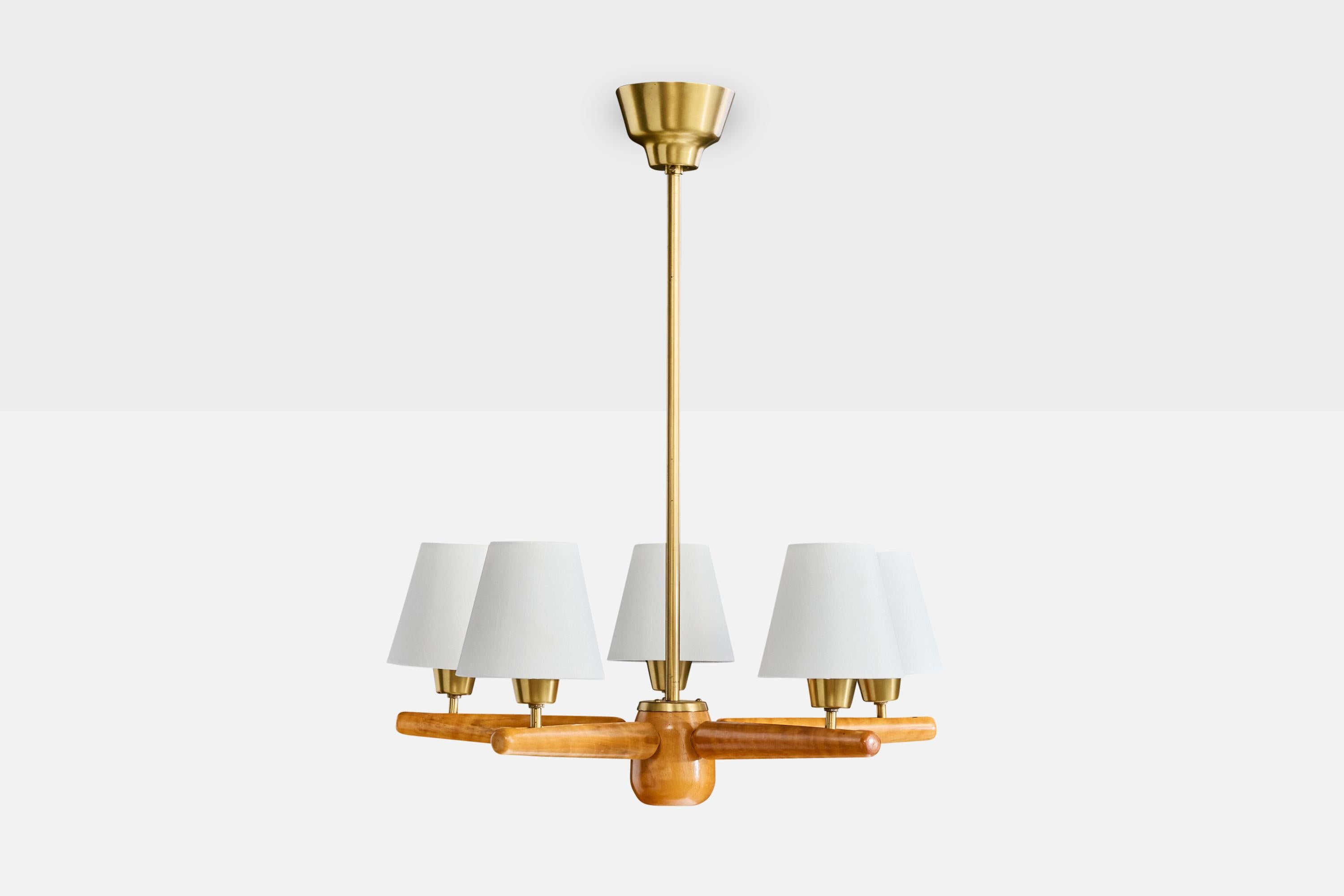 Mid-Century Modern ASEA, lustre, laiton, bois, tissu, Suède, années 1950 en vente