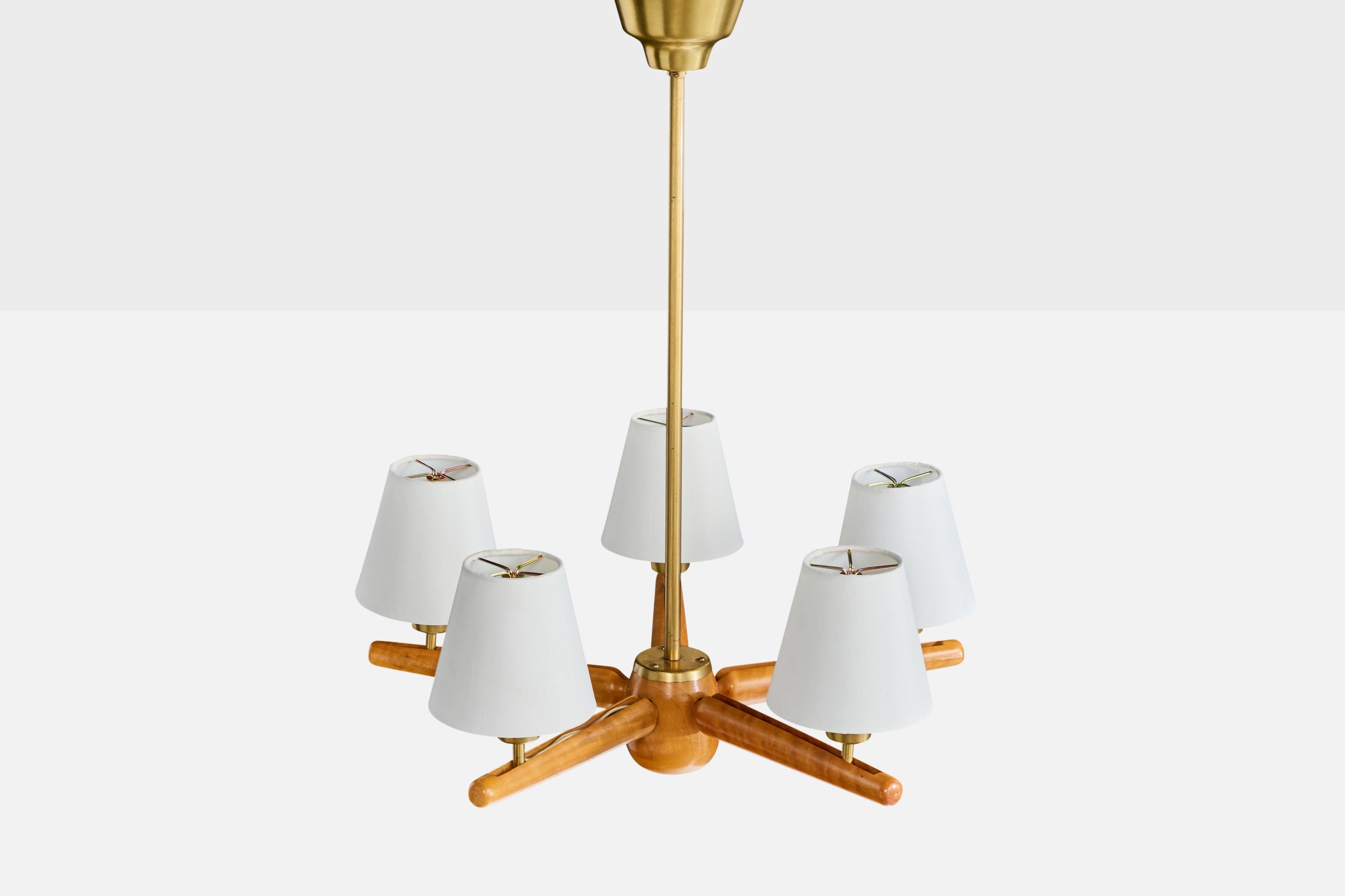 Suédois ASEA, lustre, laiton, bois, tissu, Suède, années 1950 en vente