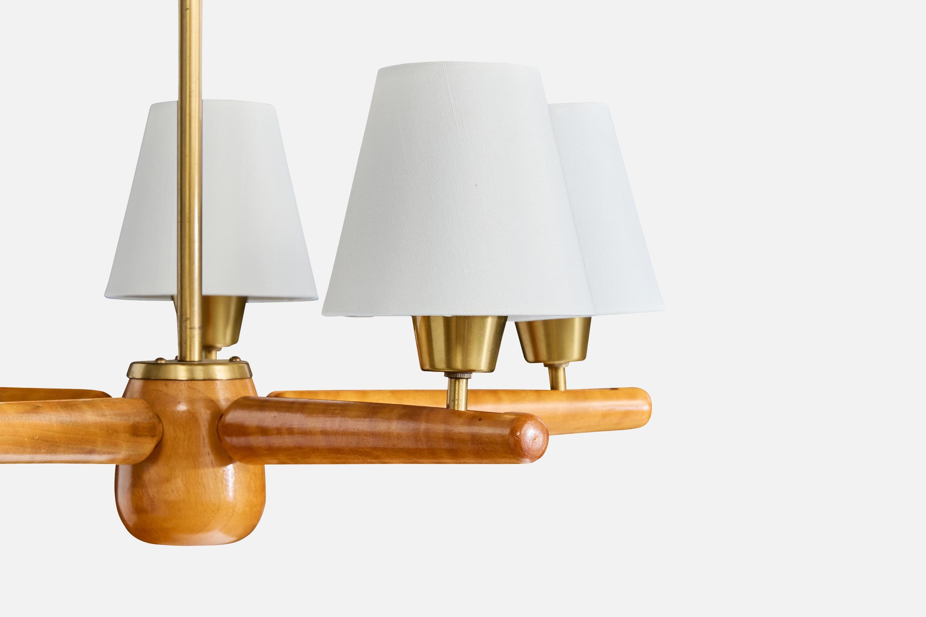 Milieu du XXe siècle ASEA, lustre, laiton, bois, tissu, Suède, années 1950 en vente