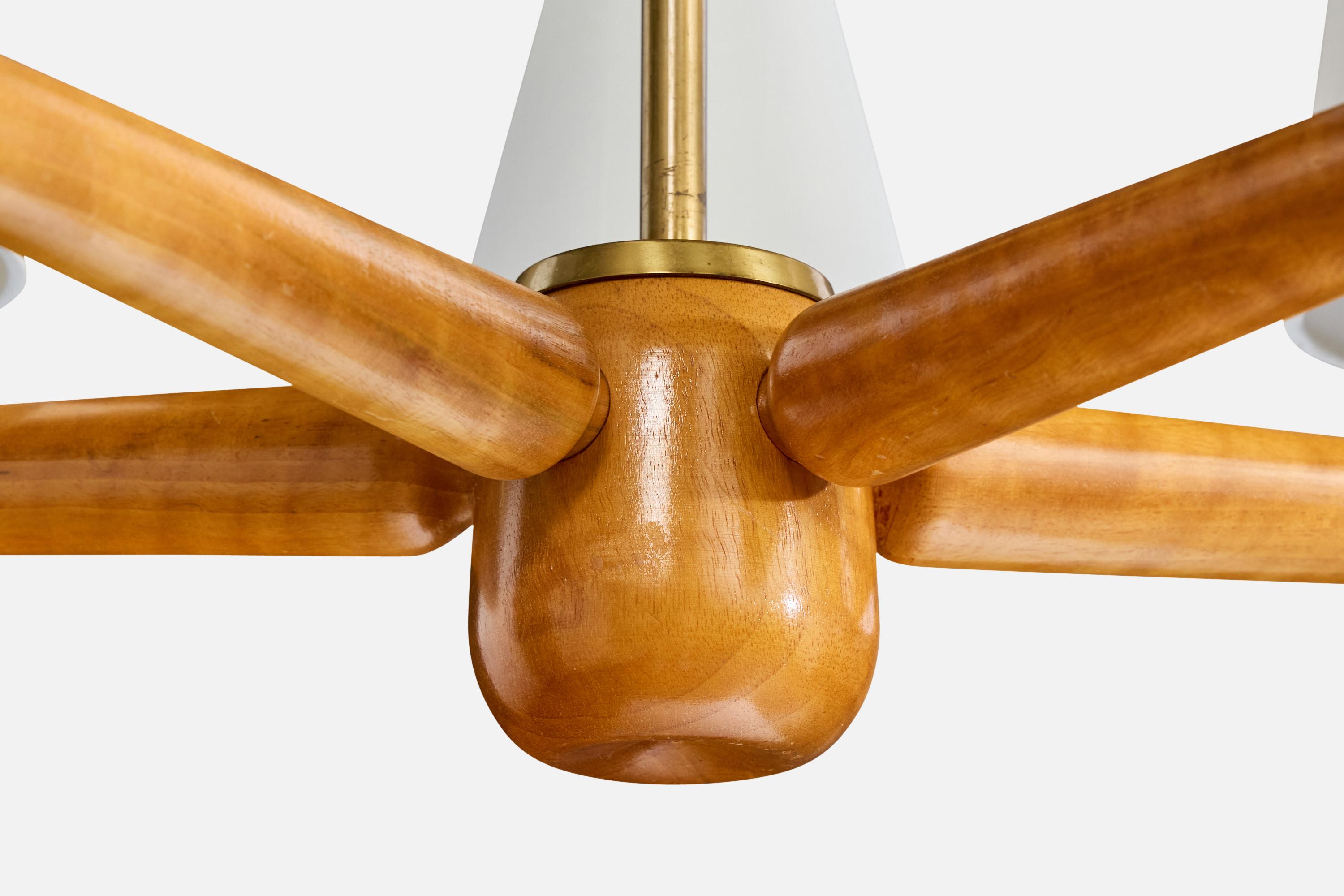 Laiton ASEA, lustre, laiton, bois, tissu, Suède, années 1950 en vente