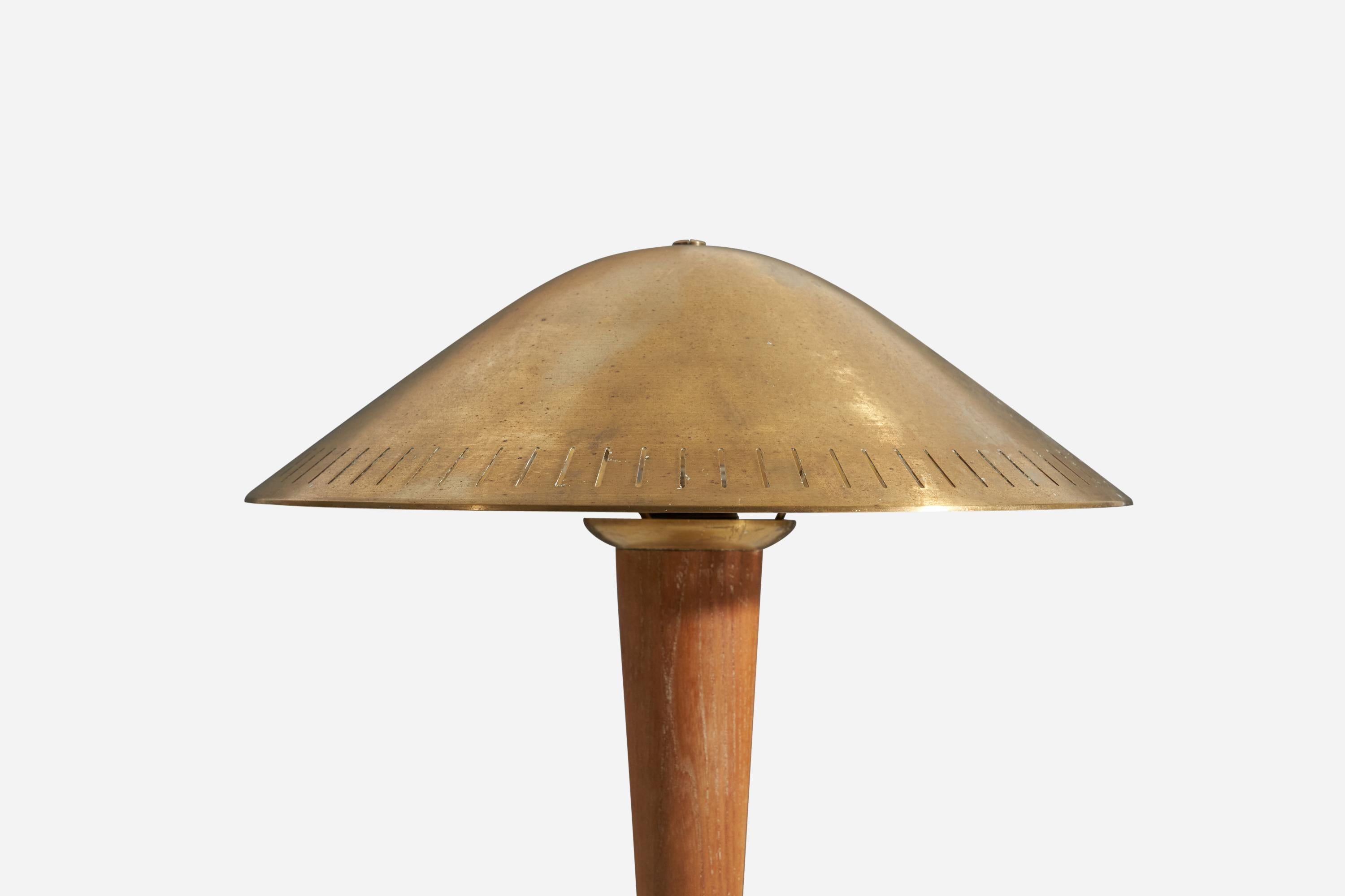 Scandinavian Modern ASEA, Desk Light / Table Lamp, Brass, Elm, Sweden, 1940s For Sale